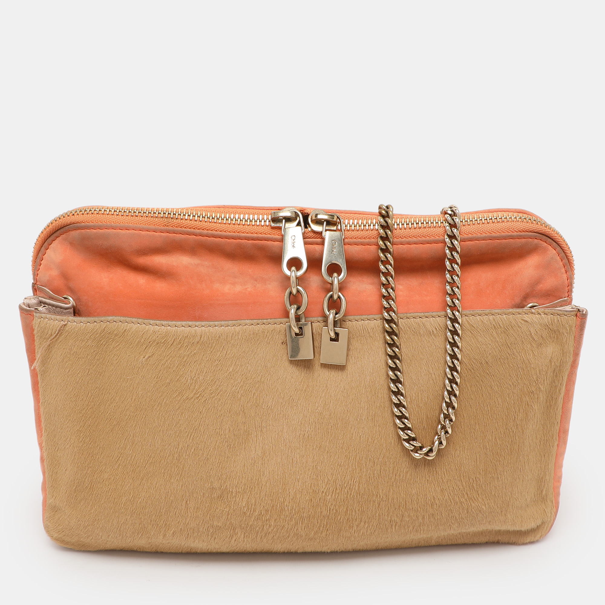 

Chloe Beige/Peach Calf Hair and Suede Chain Shoulder Bag