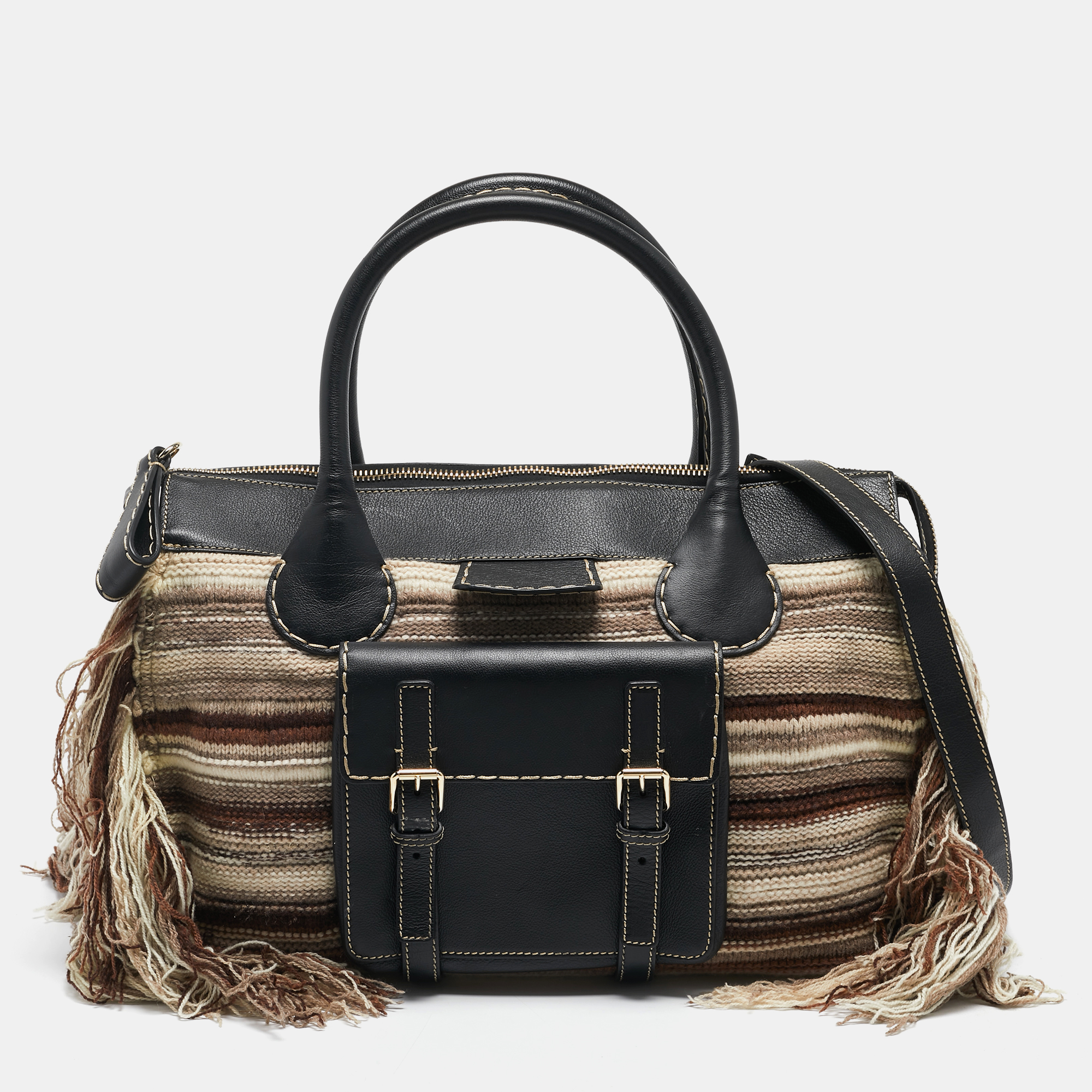 

Chloe Black/Multicolor Cashmere and Leather  Edith Satchel