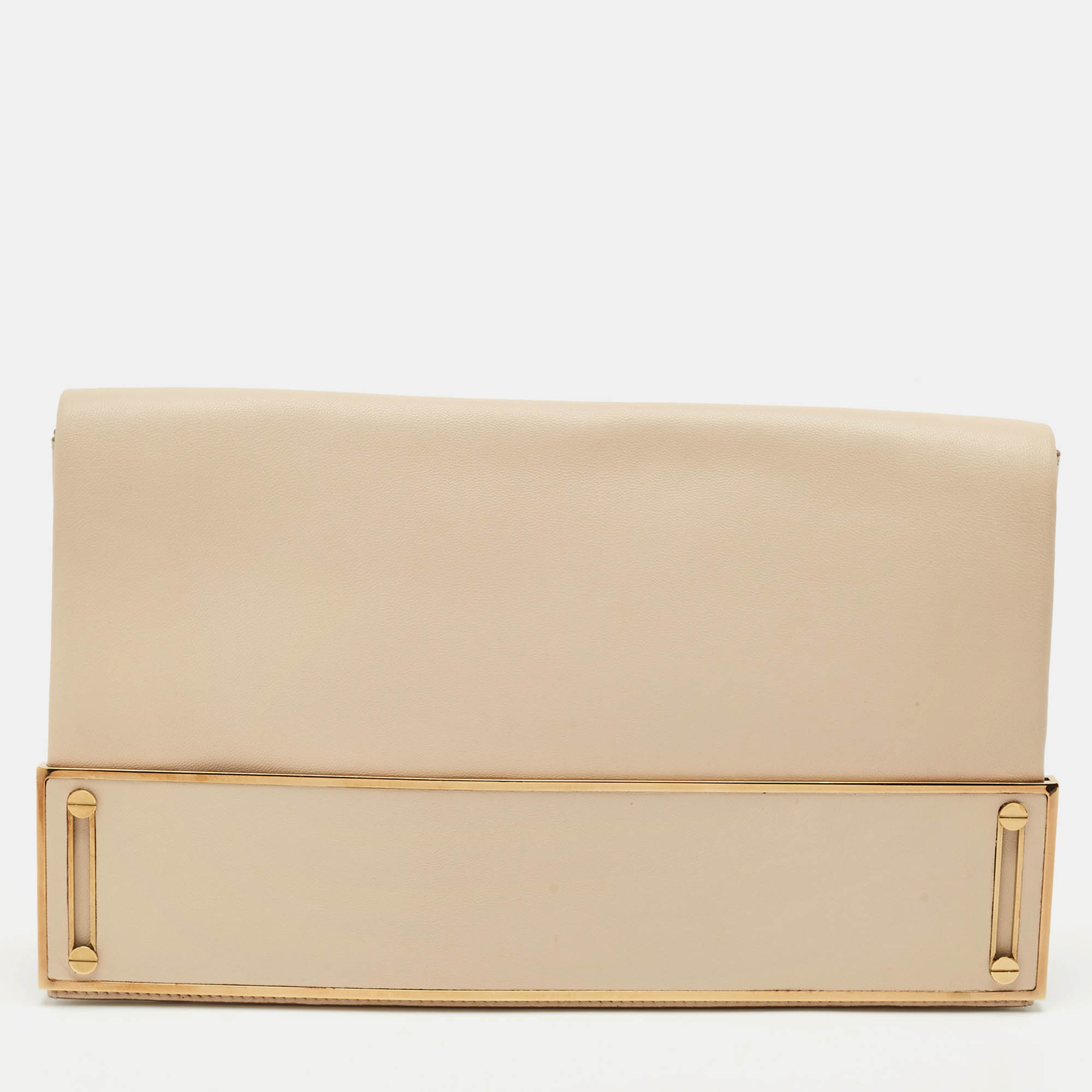 

Chloe Beige Leather Metal Flap Clutch