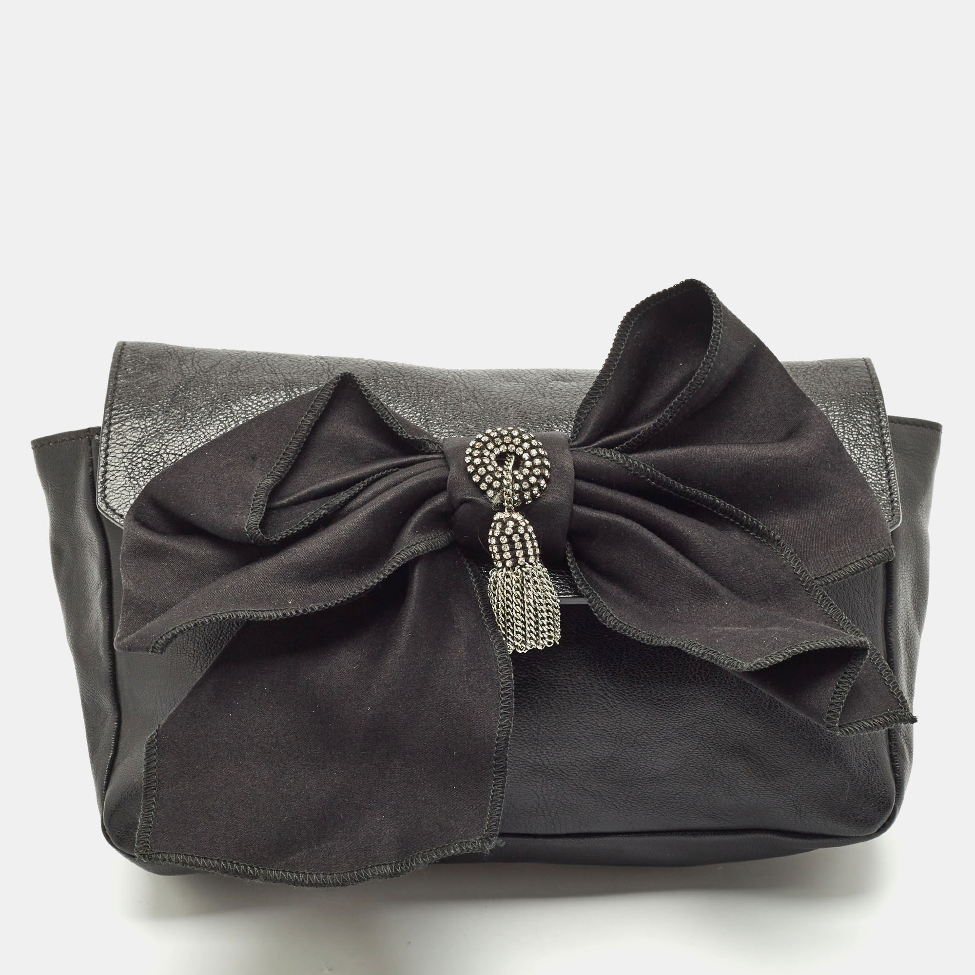 

Chloe Black Leather Crystals Bow Clutch