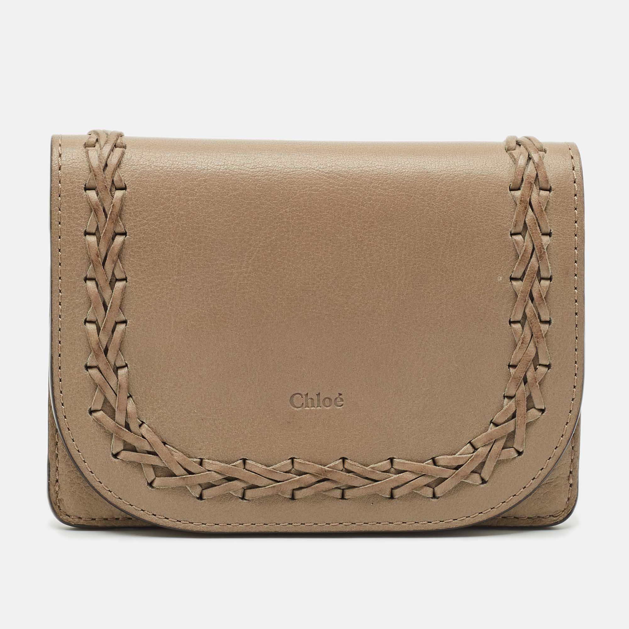 

Chloe Grey Leather Braided Flap Card Case