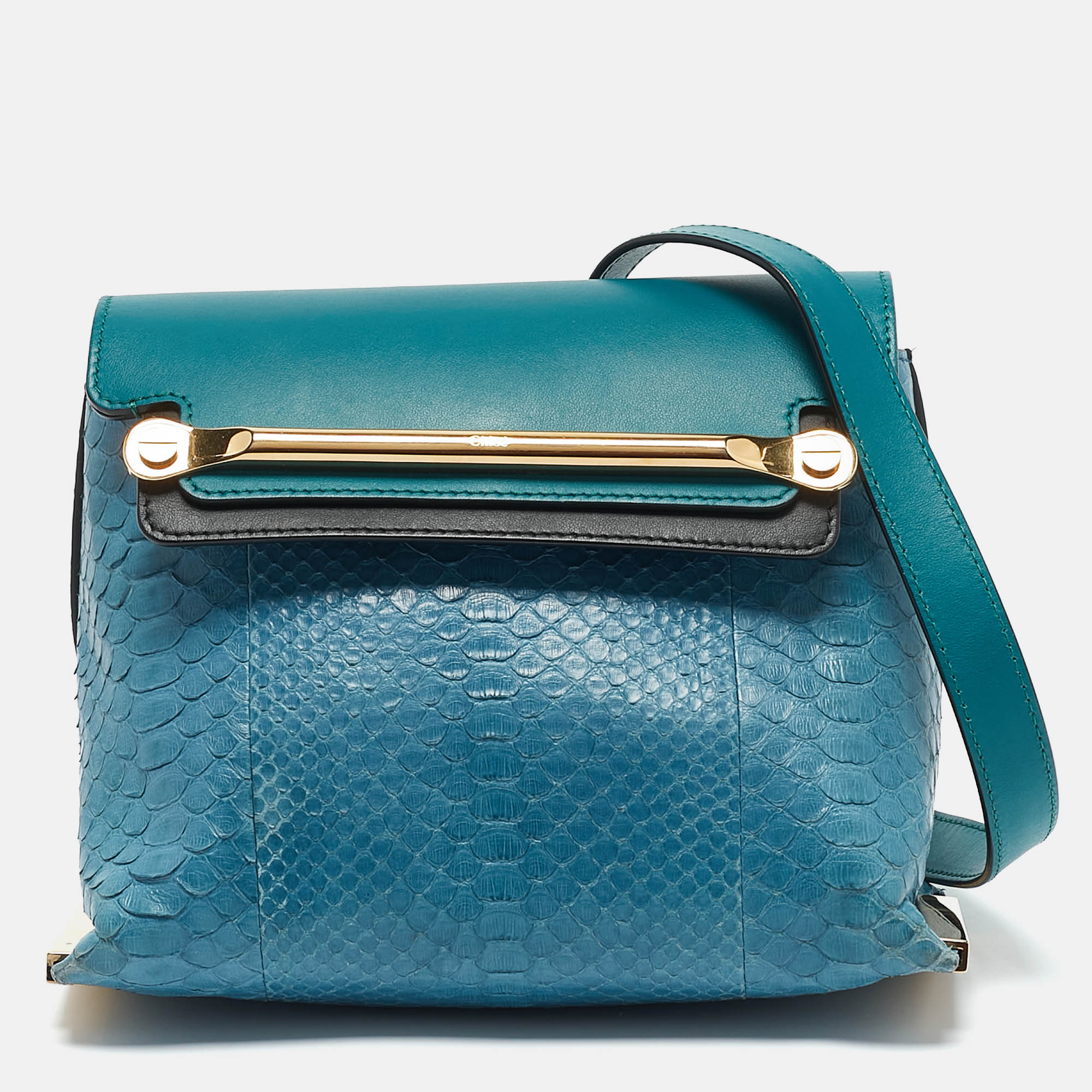 

Chloe Blue/Green Leather and Python  Clare Shoulder Bag