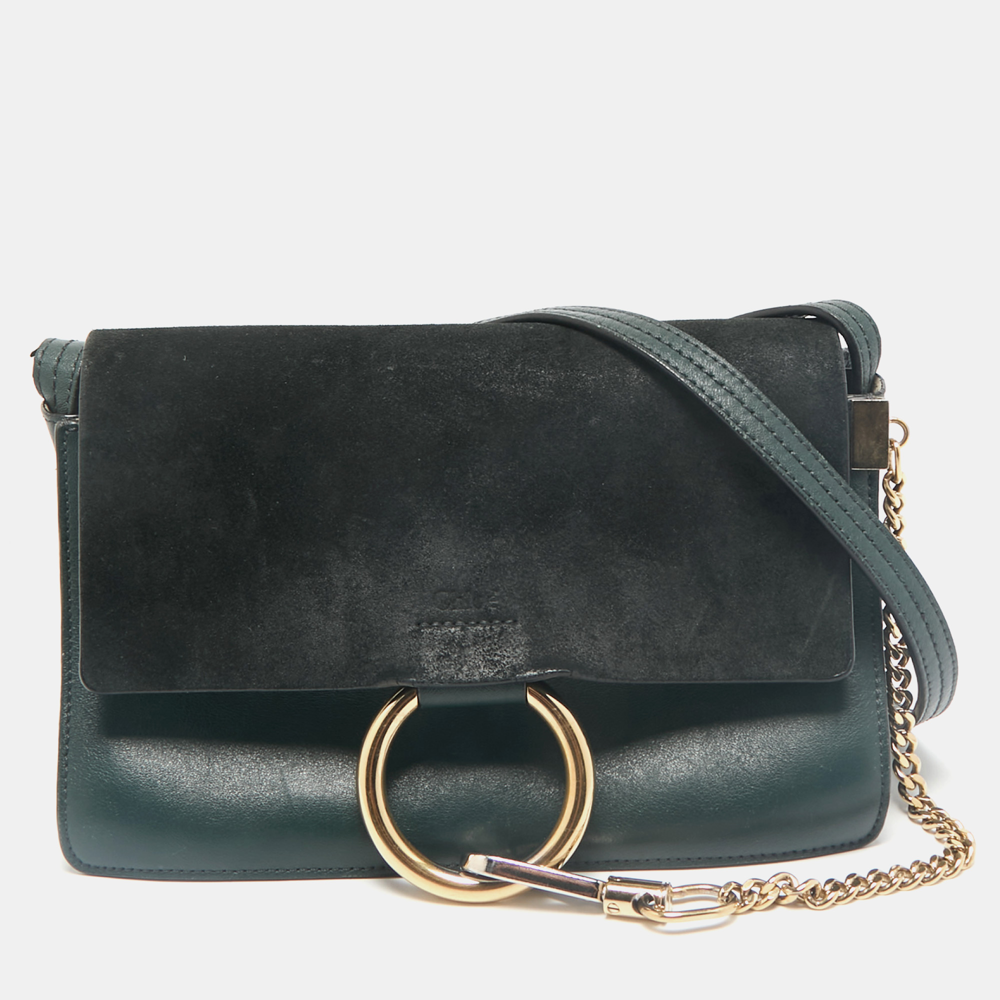 

Chloe Dark Green Leather and Suede  Faye Shoulder Bag