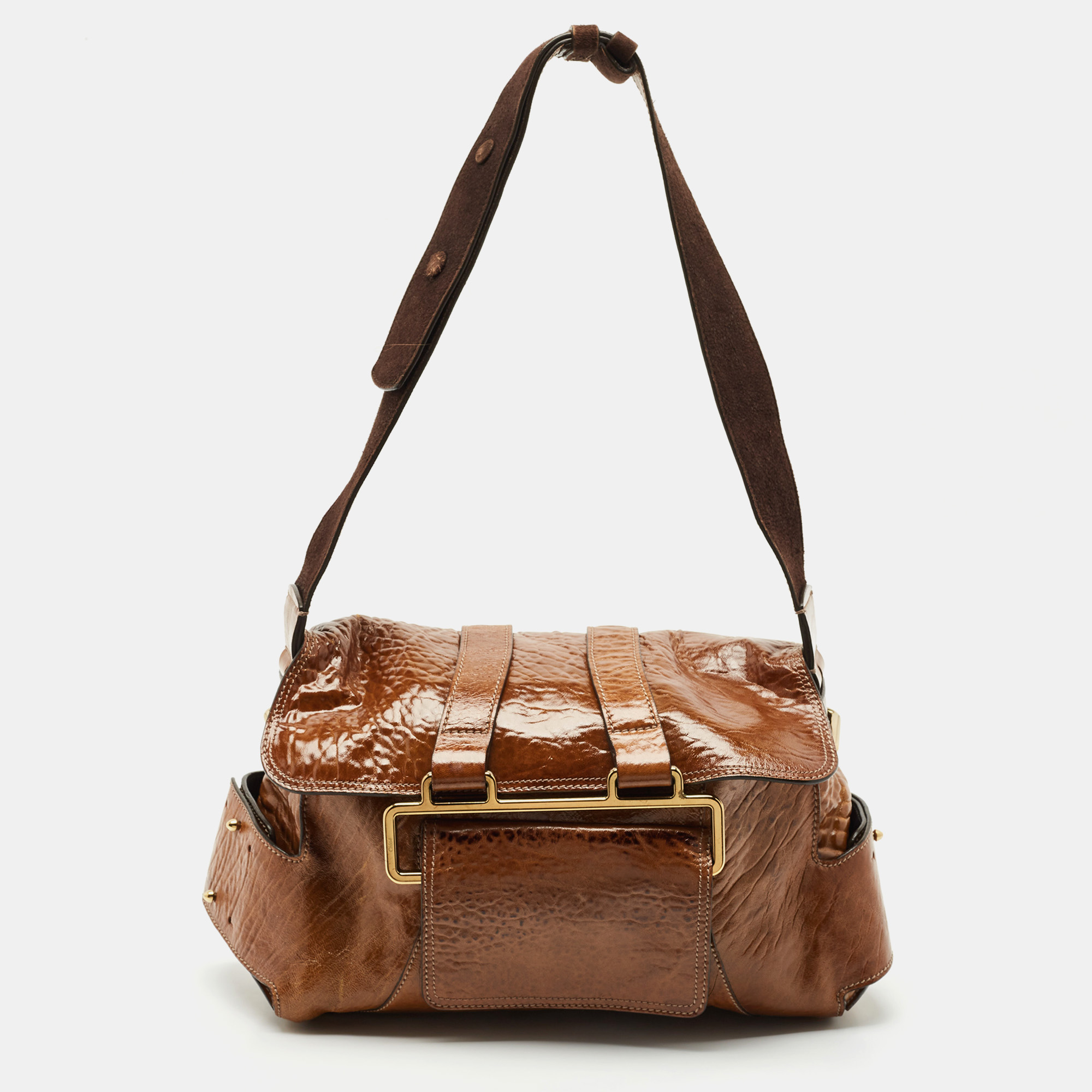 

Chloe Brown Patent Leather Beata Shoulder Bag