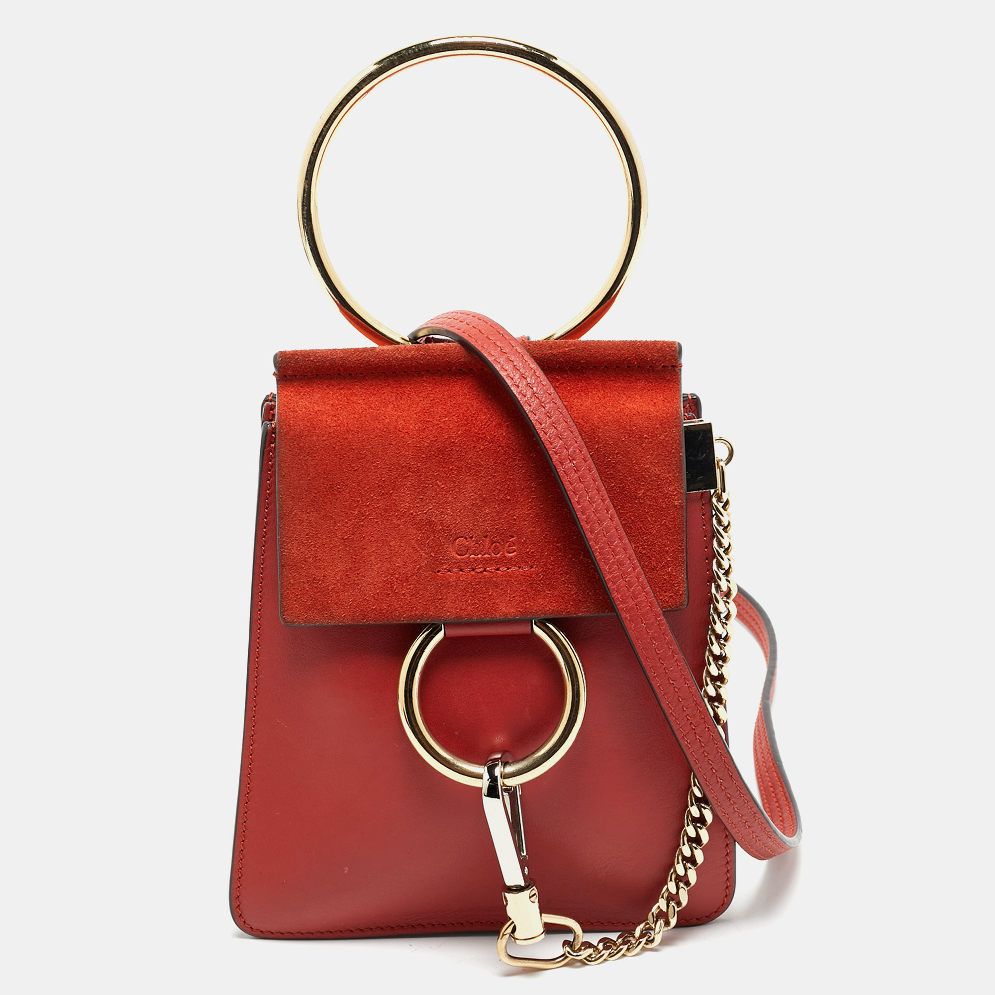 

Chloe Brick Leather and Suede Mini Faye Crossbody Bag, Brown