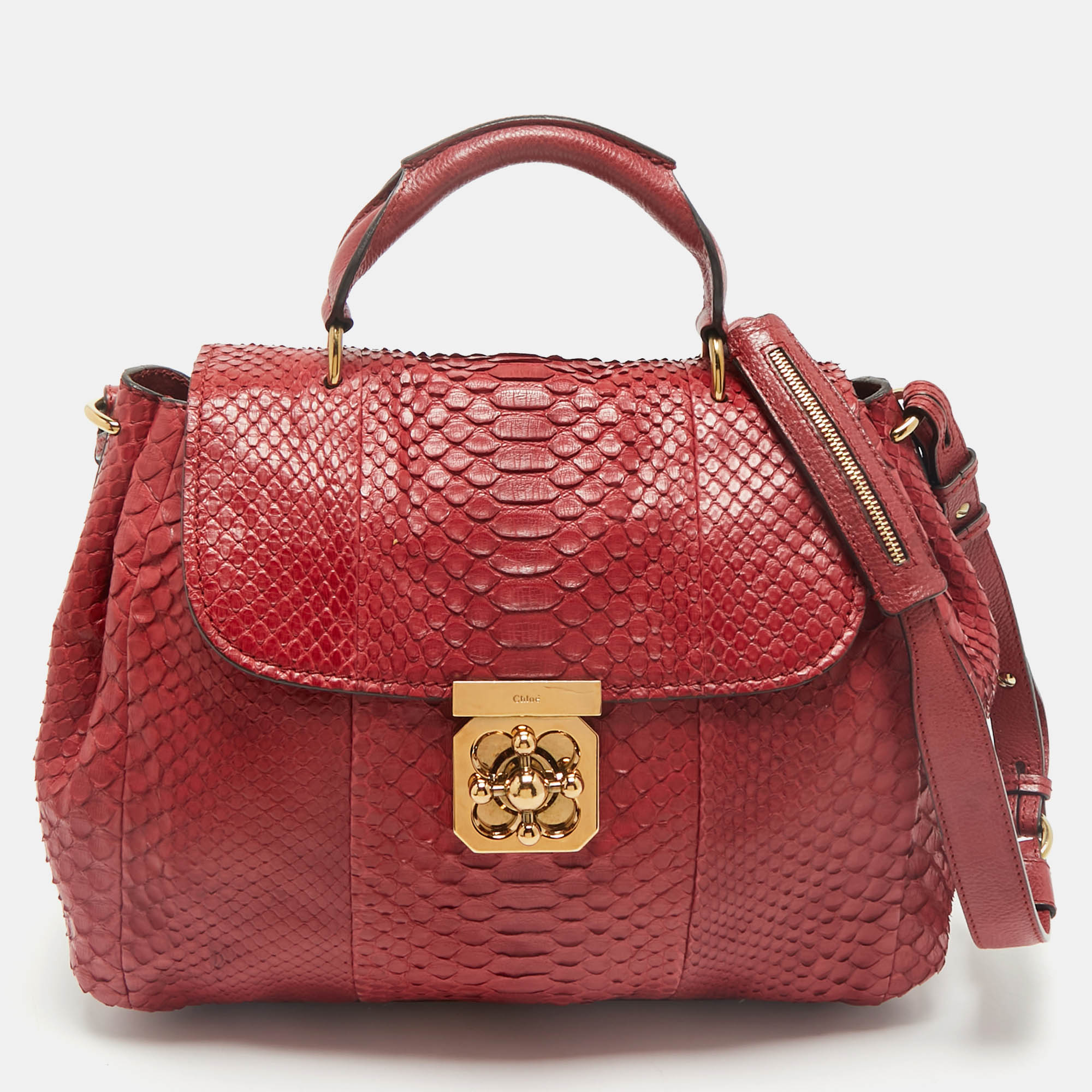 

Chloe Red Python and Leather  Elsie Top Handle Bag