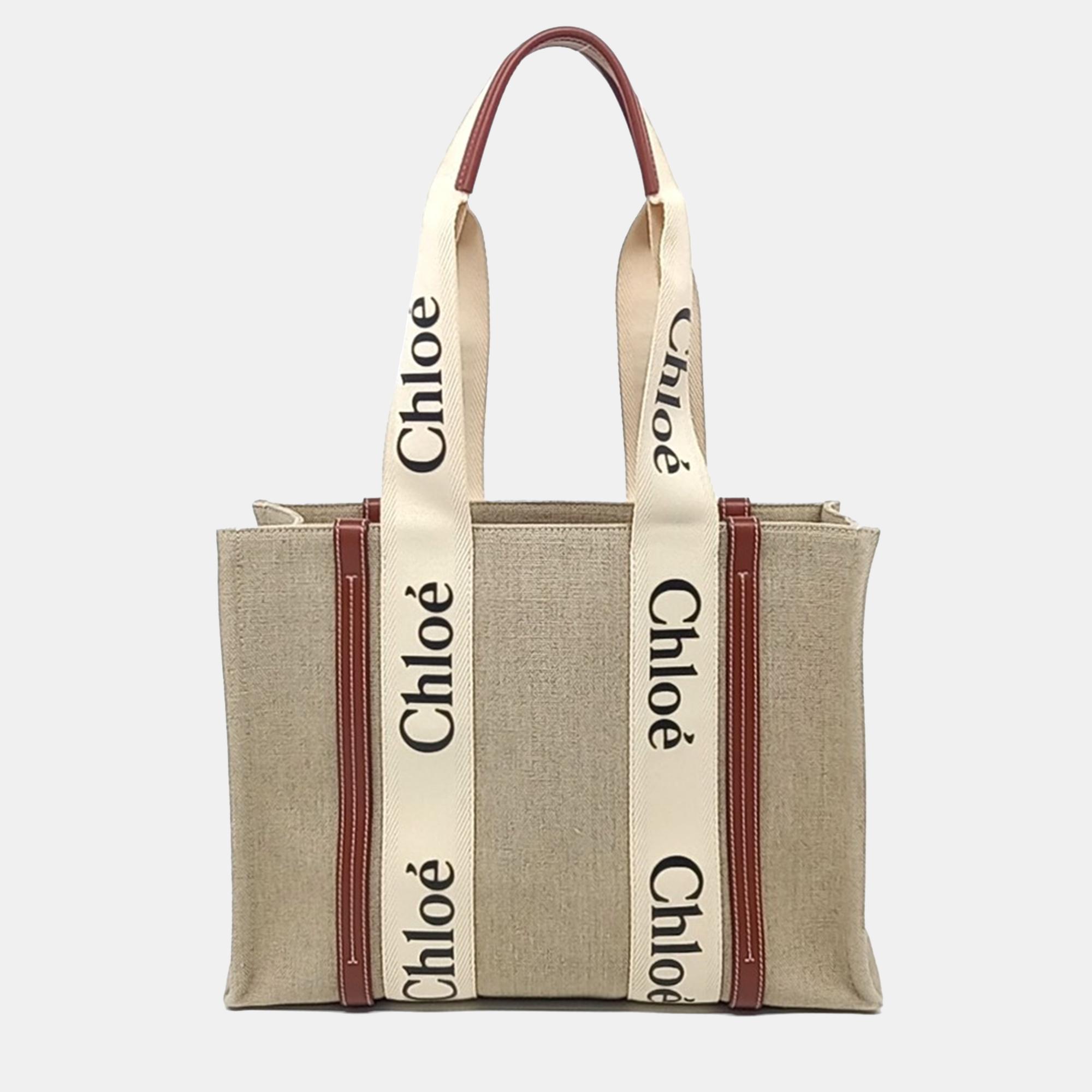 

Chloe Beige Linen Woody Bag Medium