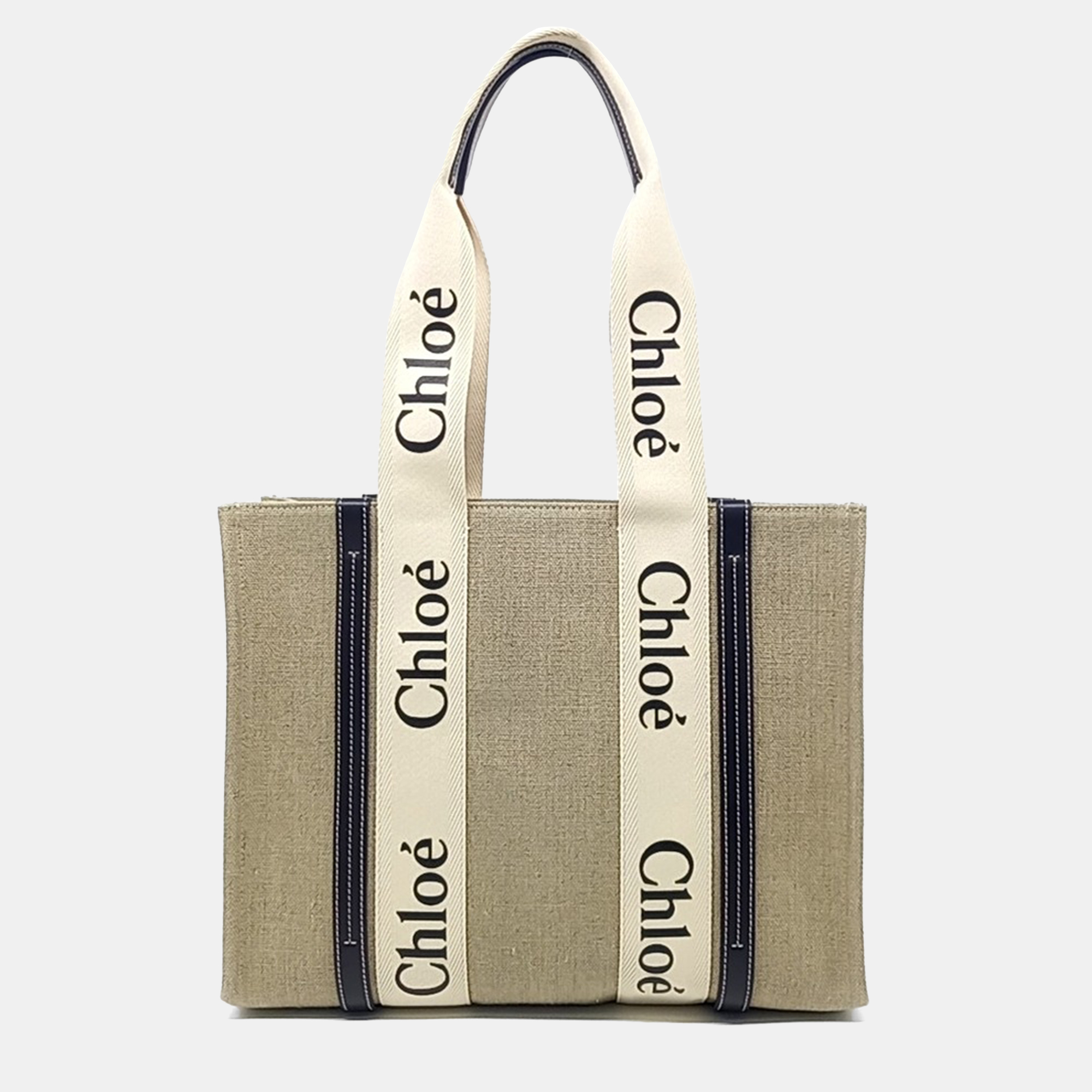 Pre-owned Chloé Beige/black Fabric Medium Woody Tote In Sand
