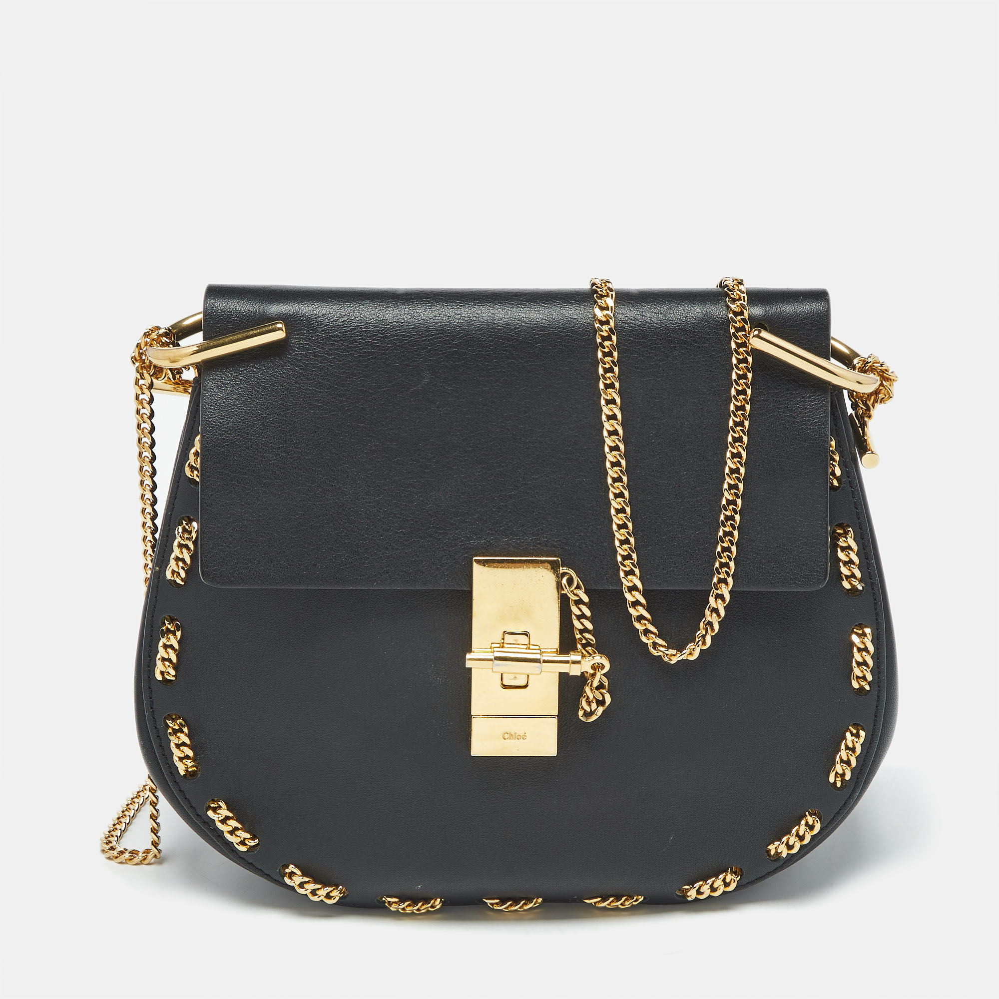 

Chloe Black Leather  Chain Around Drew Shoulder Bag