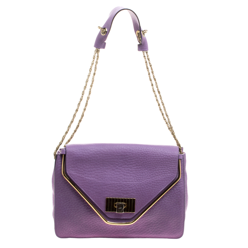 Pre Owned Chloe Purple Leather Medium Sally Flap Shoulder Bag