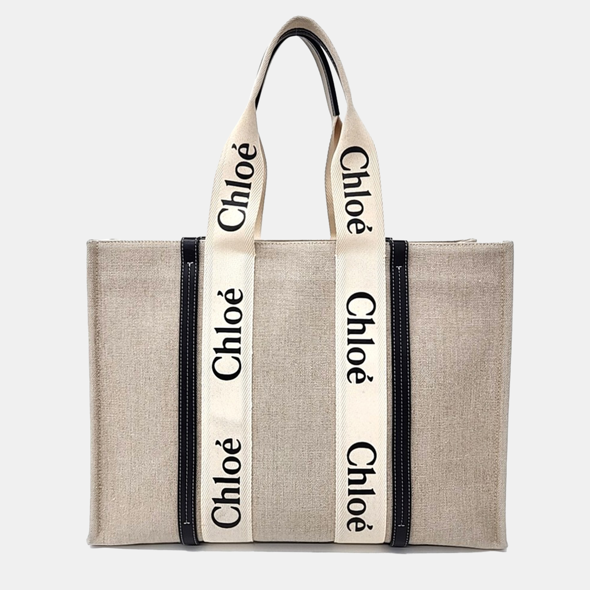 

Chloe Beige Black Canvas Chloe Woody Bag Large