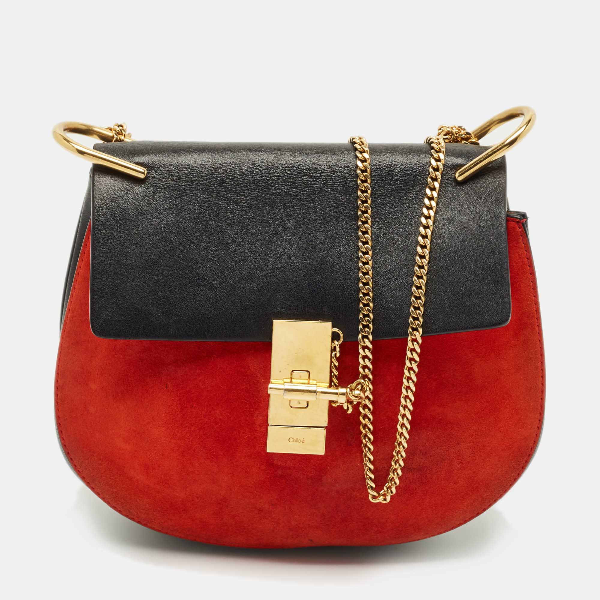 

Chloe Black/Orange Leather and Suede Medium Drew Shoulder Bag