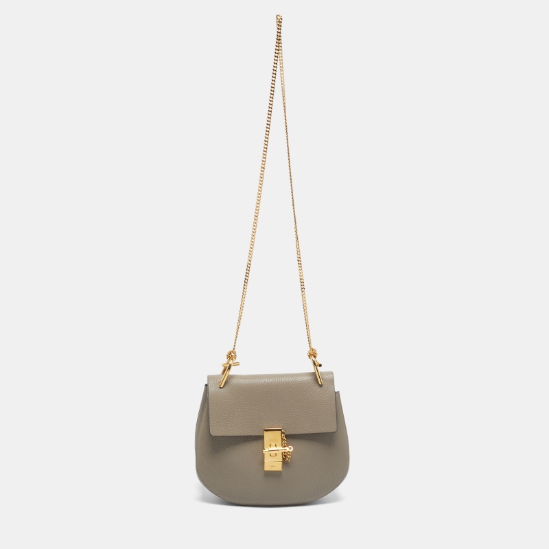 Pre-owned Chloé Grey Leather Medium Drew Shoulder Bag In Gray