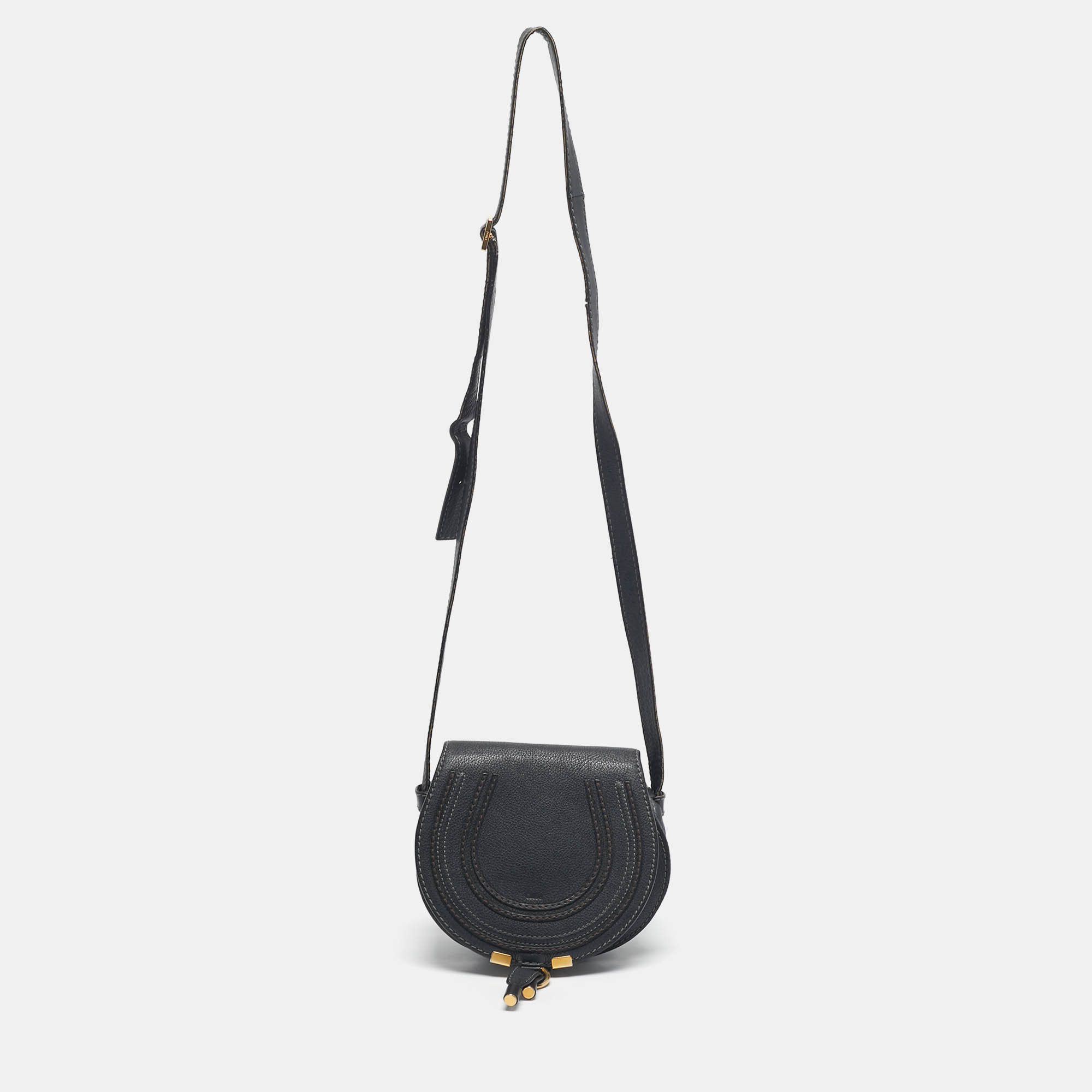 Pre-owned Chloé Dark Grey Leather Mini Marcie Saddle Crossbody Bag In Gray