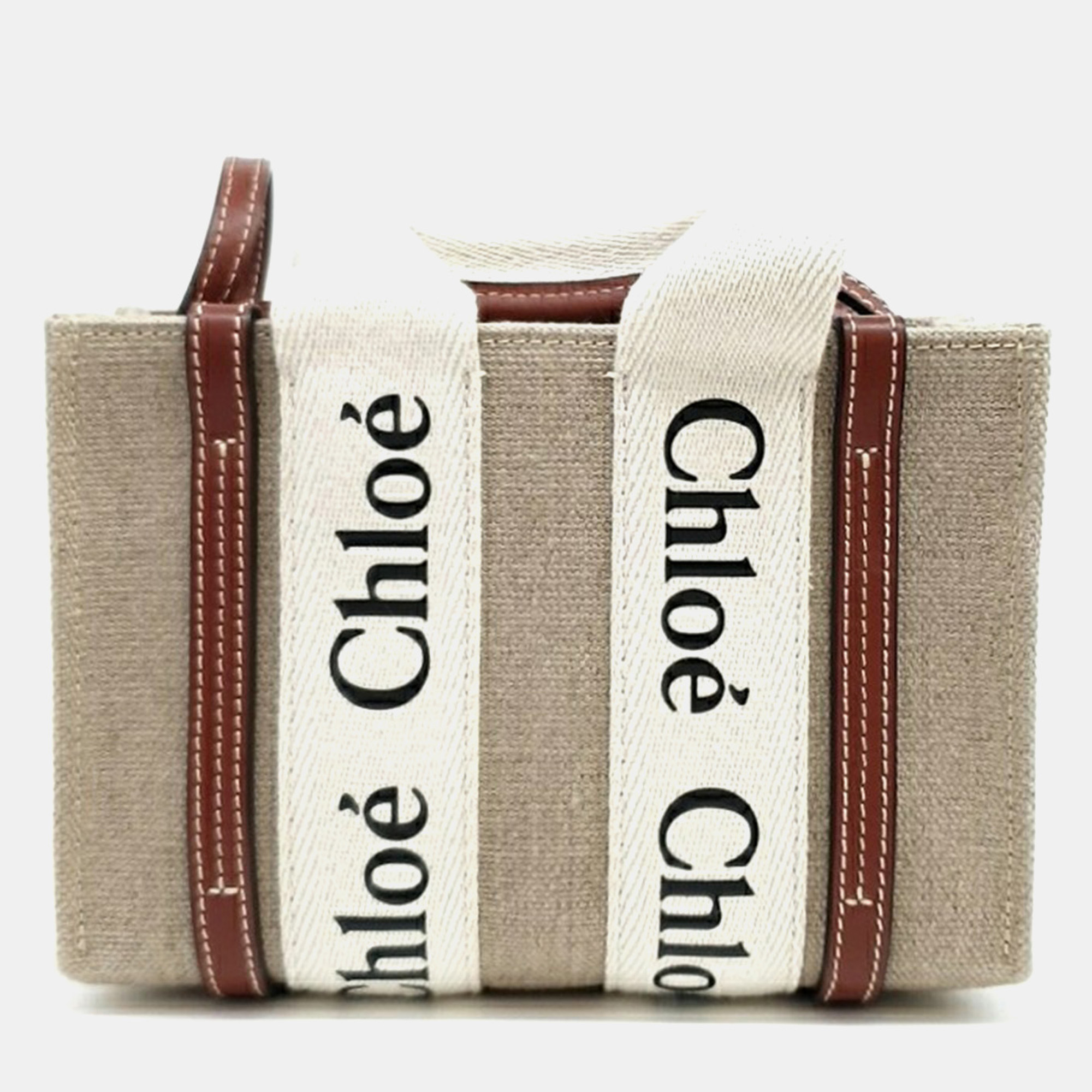 

Chloe Beige Brown Fabric Woody Bag Mini