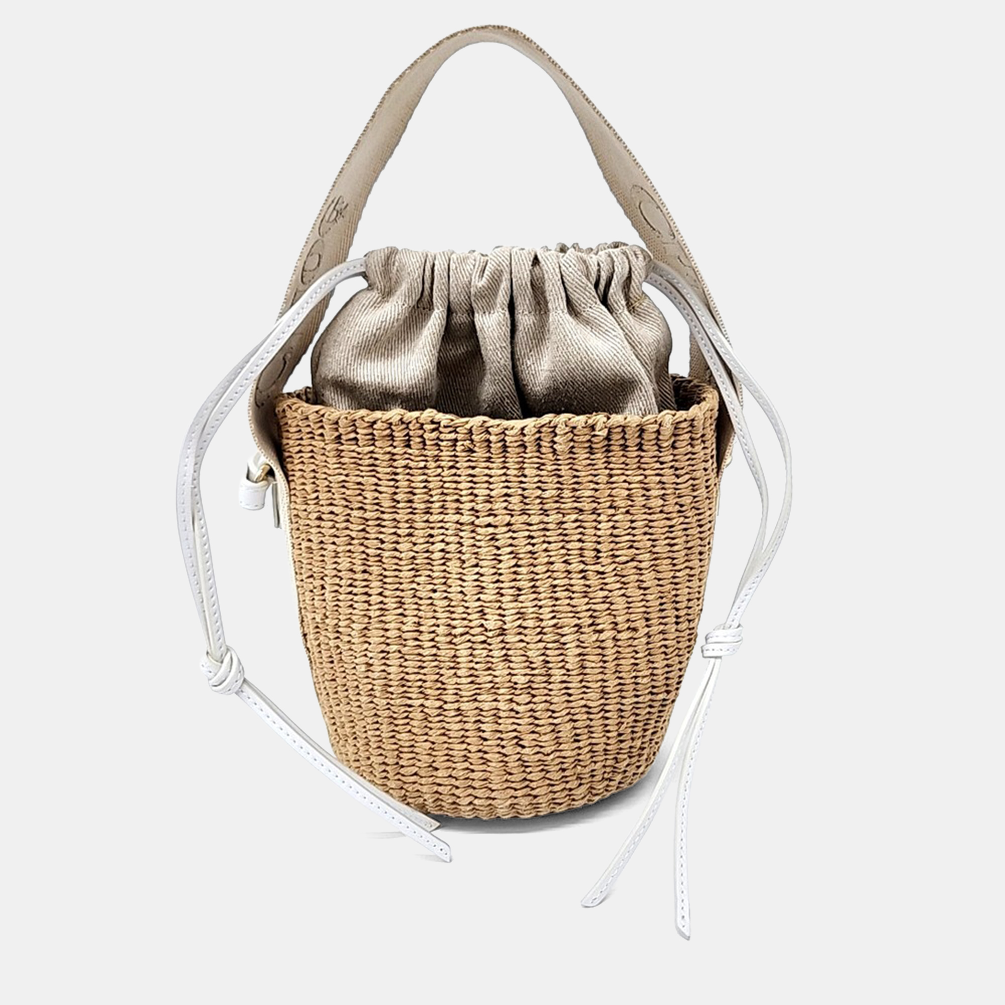 

Chloe Beige Leather and Raffia Woody Bucket Bag