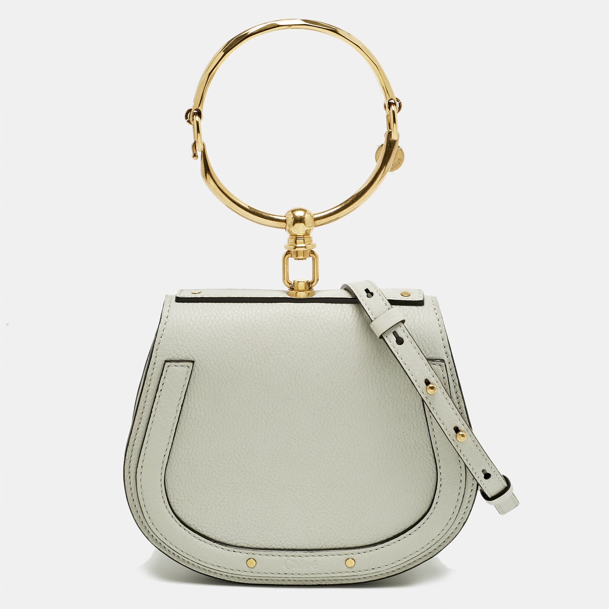 Pre-owned Chloé Grey Leather And Suede Small Nile Bracelet Shoulder Bag In Gray
