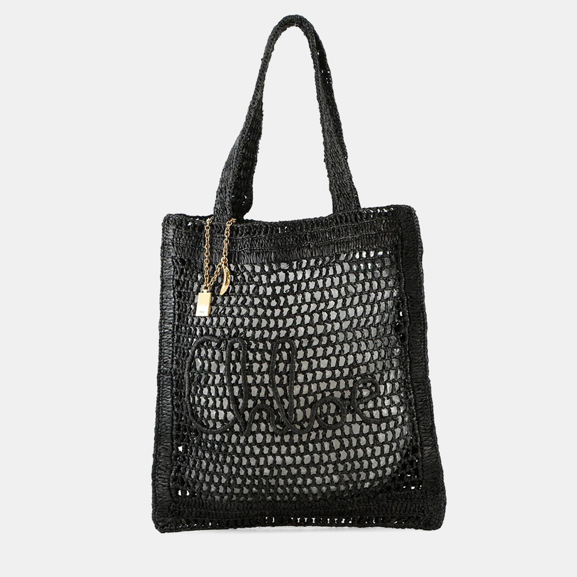 Pre-owned Chloé Summer Banana Tote Bag Black Raffia