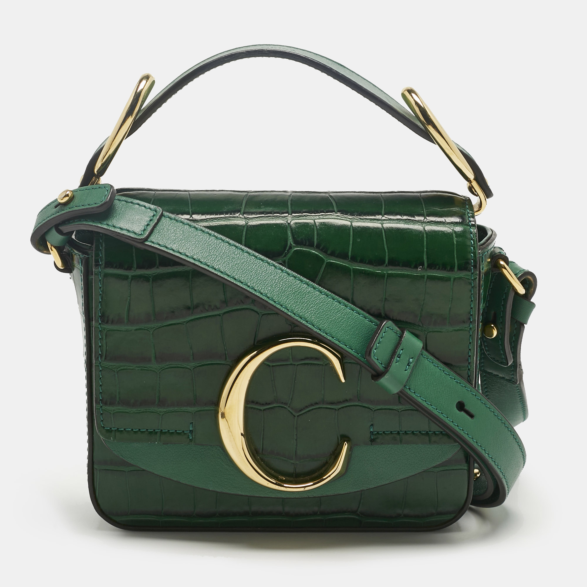 

Chloe C Mini Green Croc Embossed Leather Crossbody Bag
