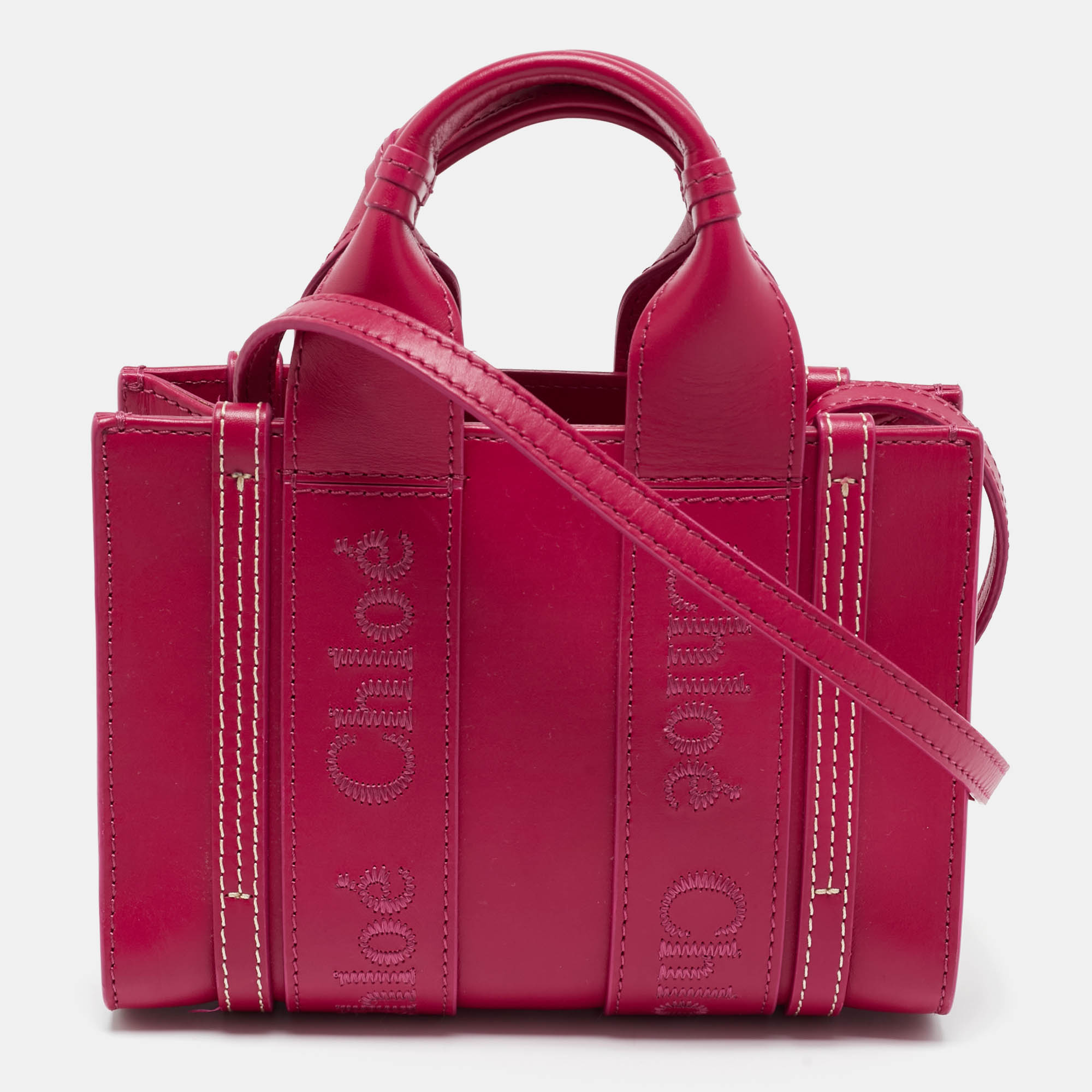 

Chloe Magenta Leather Mini Woody Tote, Pink