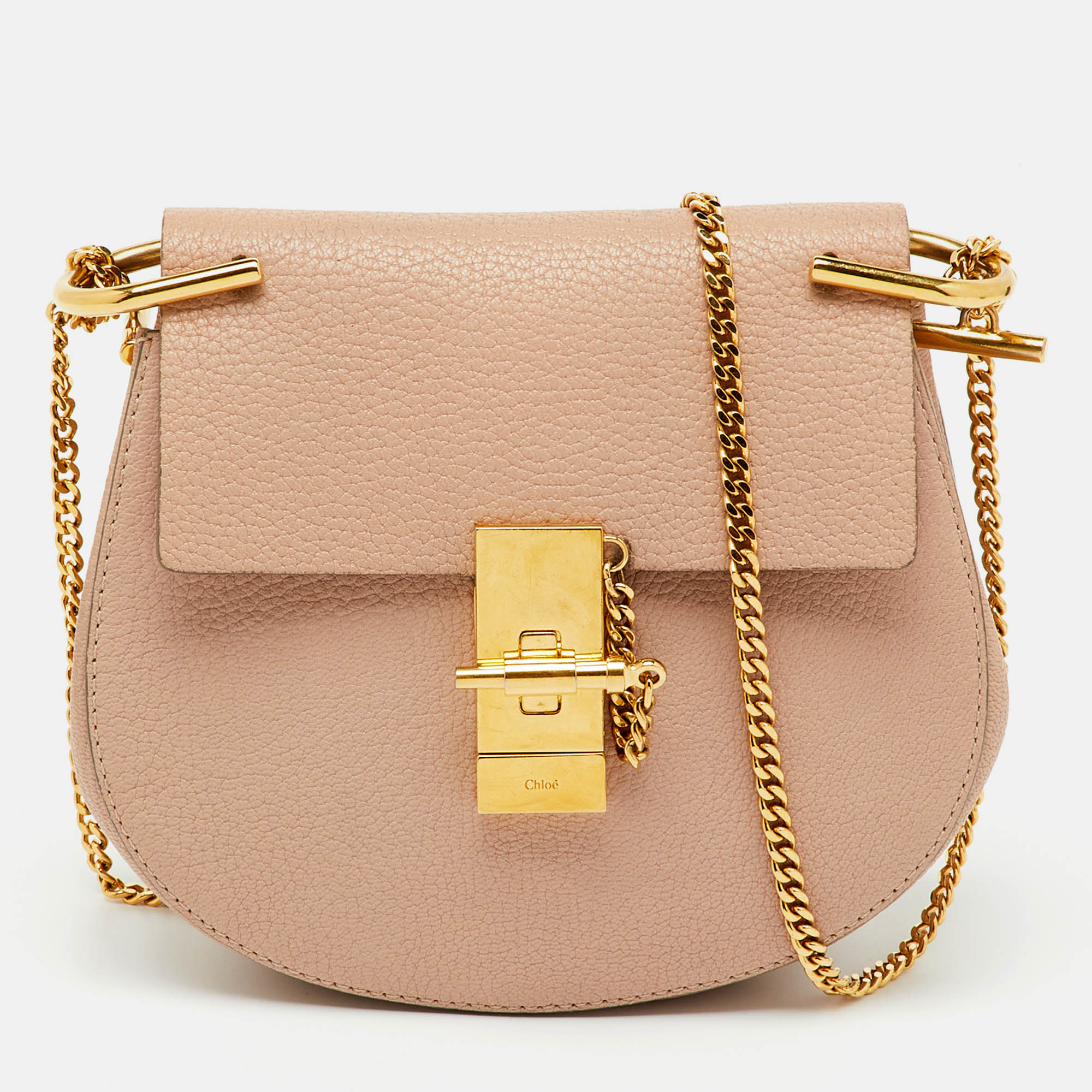 CHLOÉ Pre-owned Beige Leather Small Drew Chain Shoulder Bag In Sand