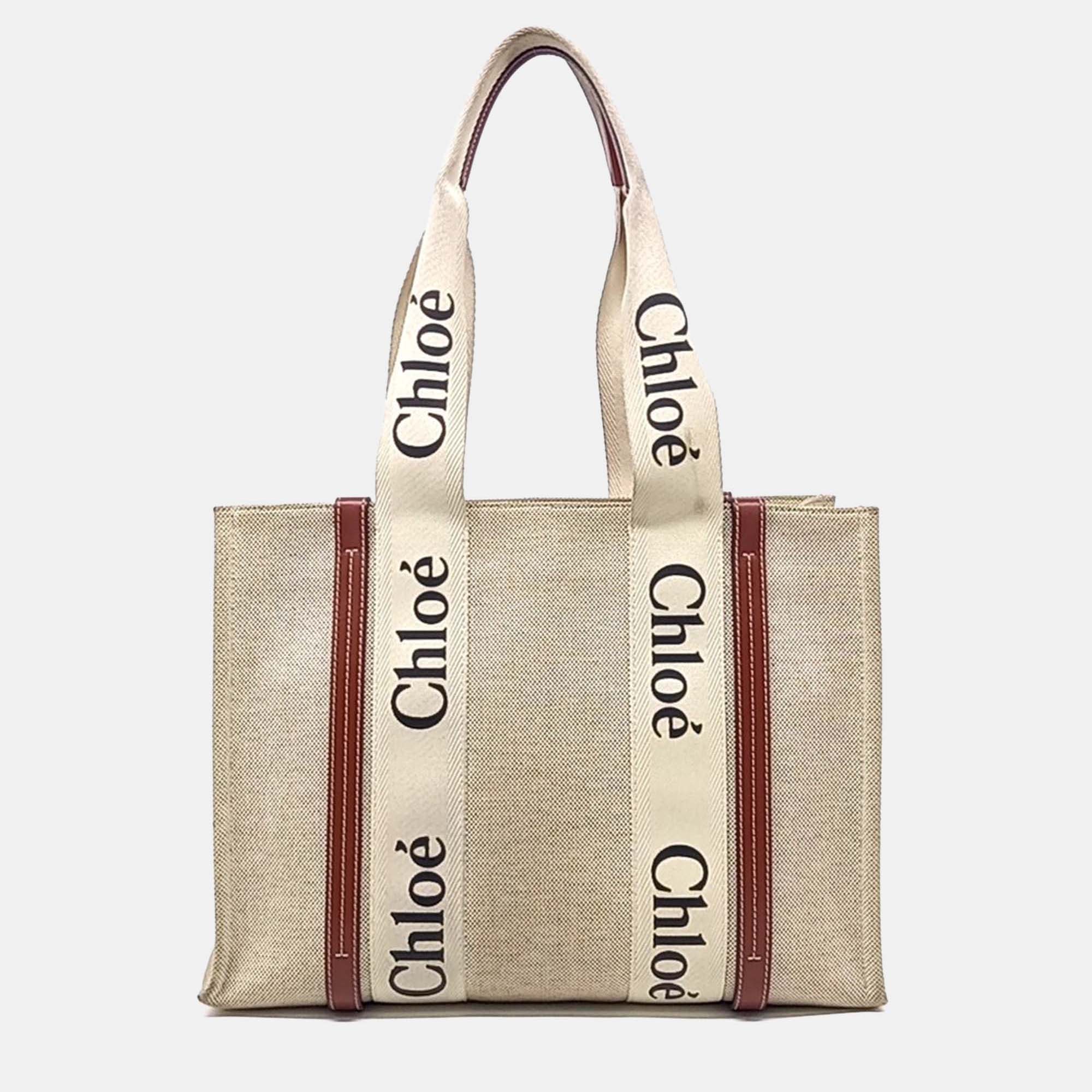 

Chloe Beige Fabric Woody Bag Medium