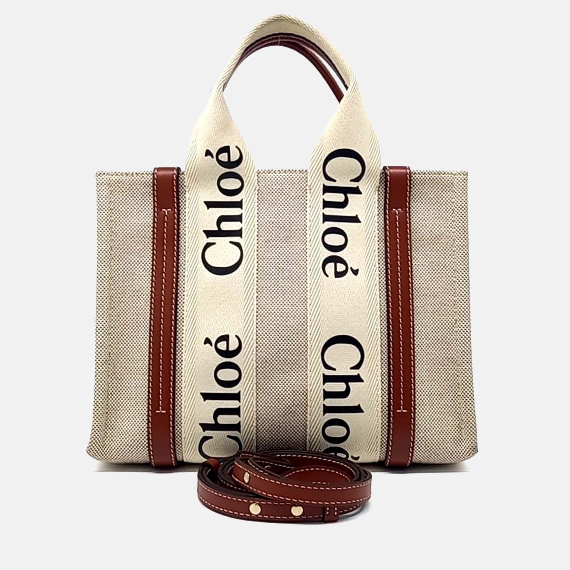 

Chloe Beige Brown Fabric and Leather Woody Bag Small