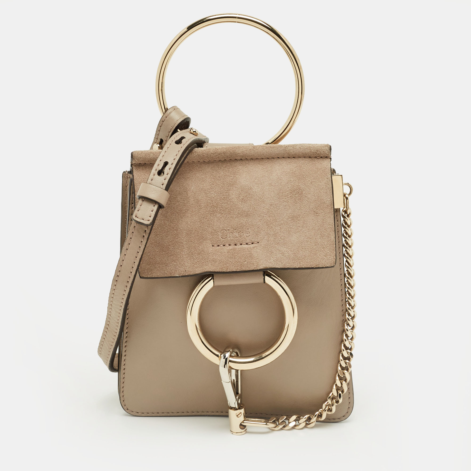 CHLOÉ Pre-owned Beige Leather And Suede Mini Faye Crossbody Bag In Sand