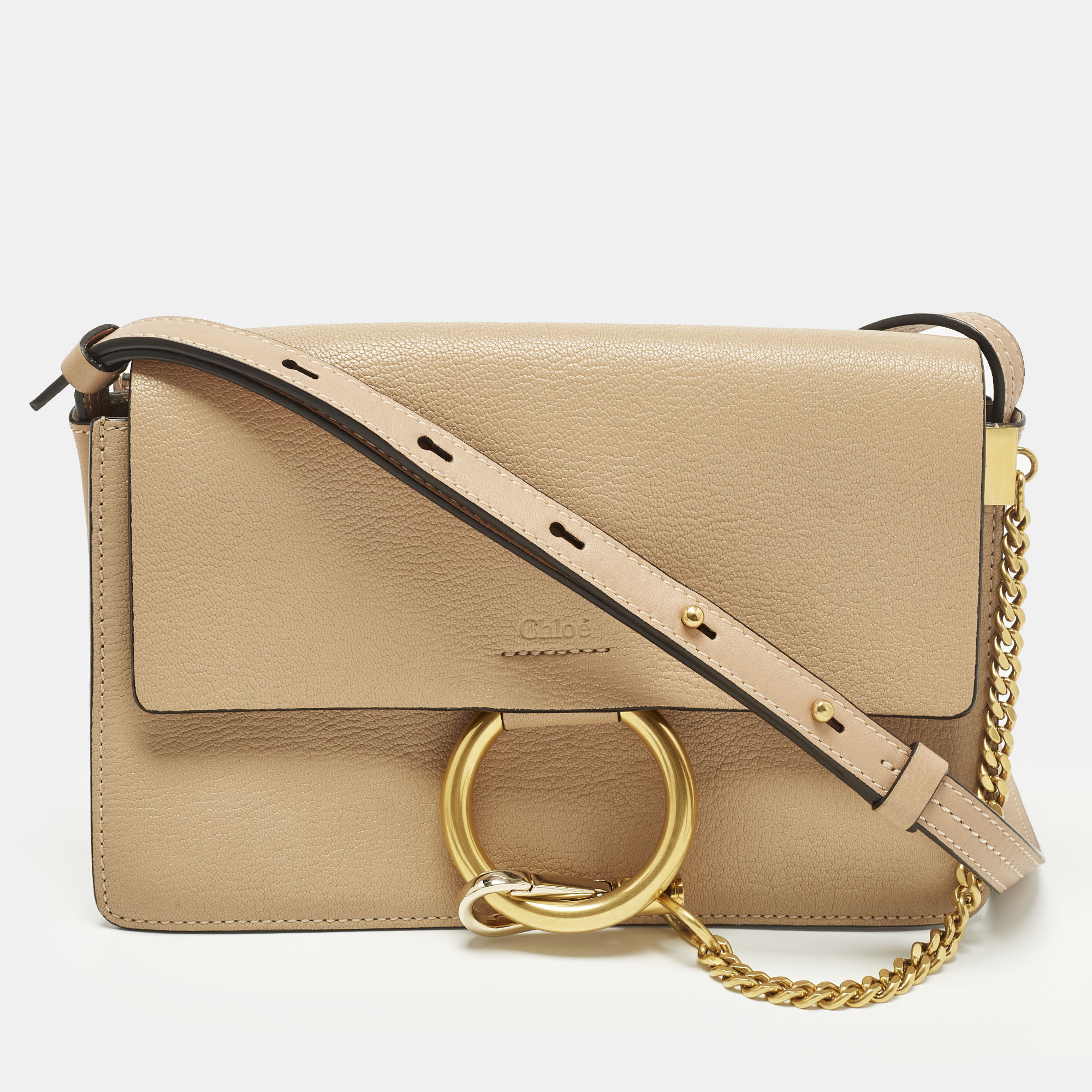

Chloe Faye  Two Tone Beige Leather Shoulder Bag