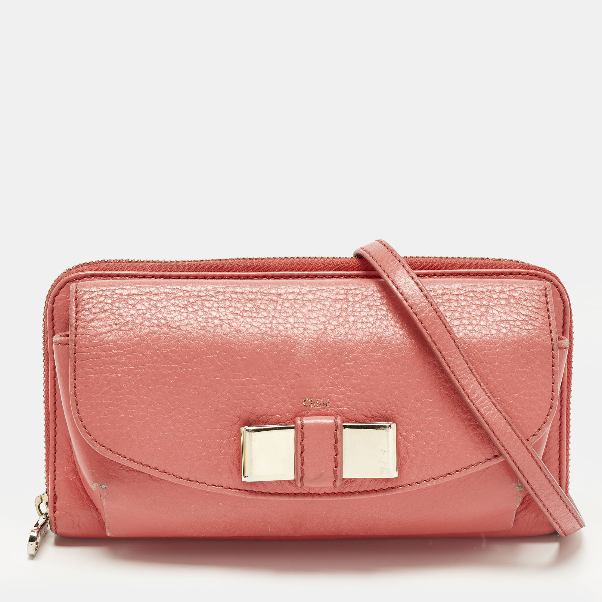 

Chloe Lilli Coral Orange Leather Wallet On Strap