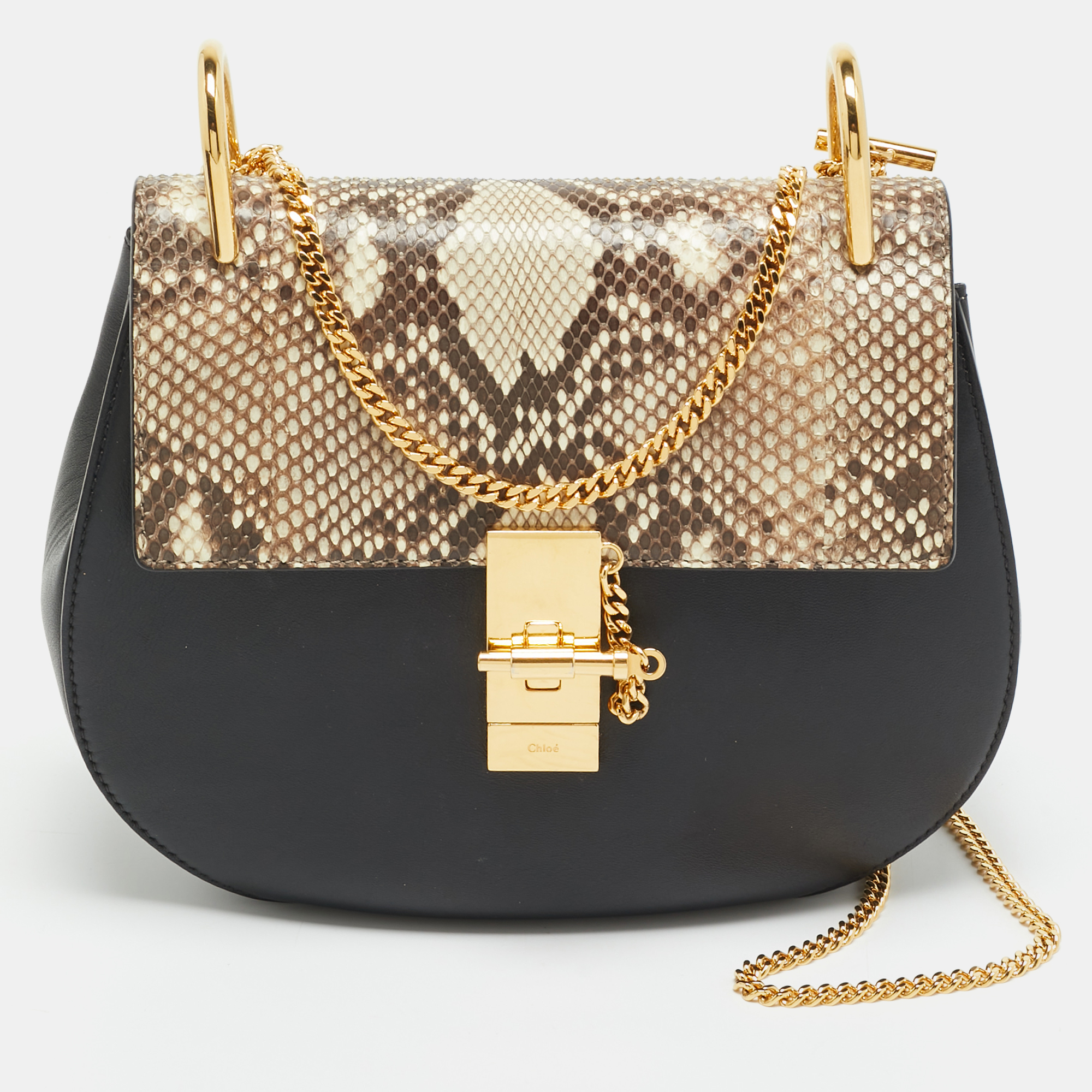 

Chloe Drew Medium Black/Beige Leather and Python Shoulder Bag