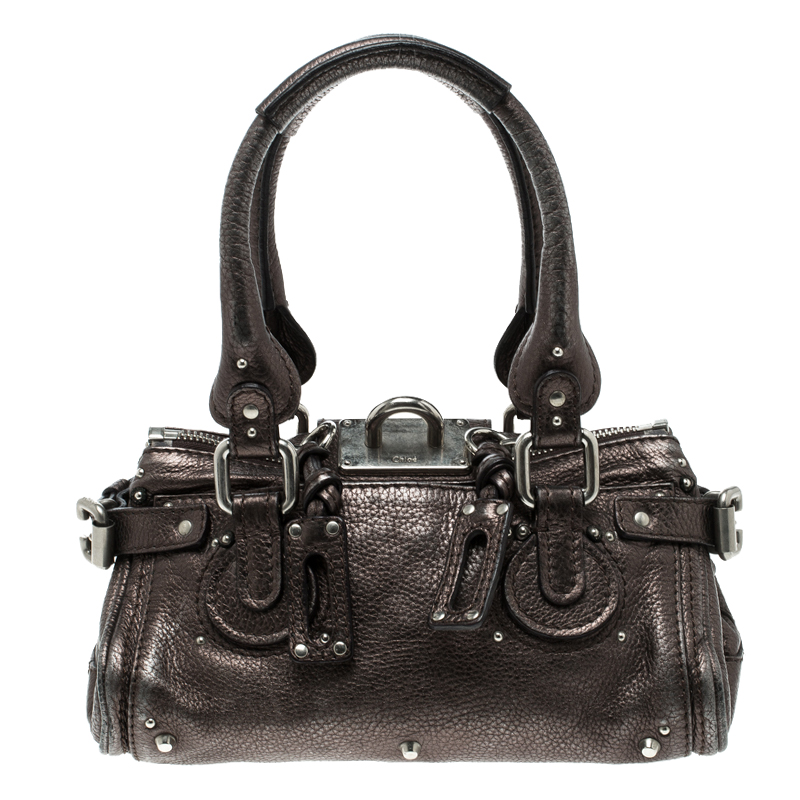 Pre Owned Chloe Metallic Grey Leather Mini Paddington Satchel