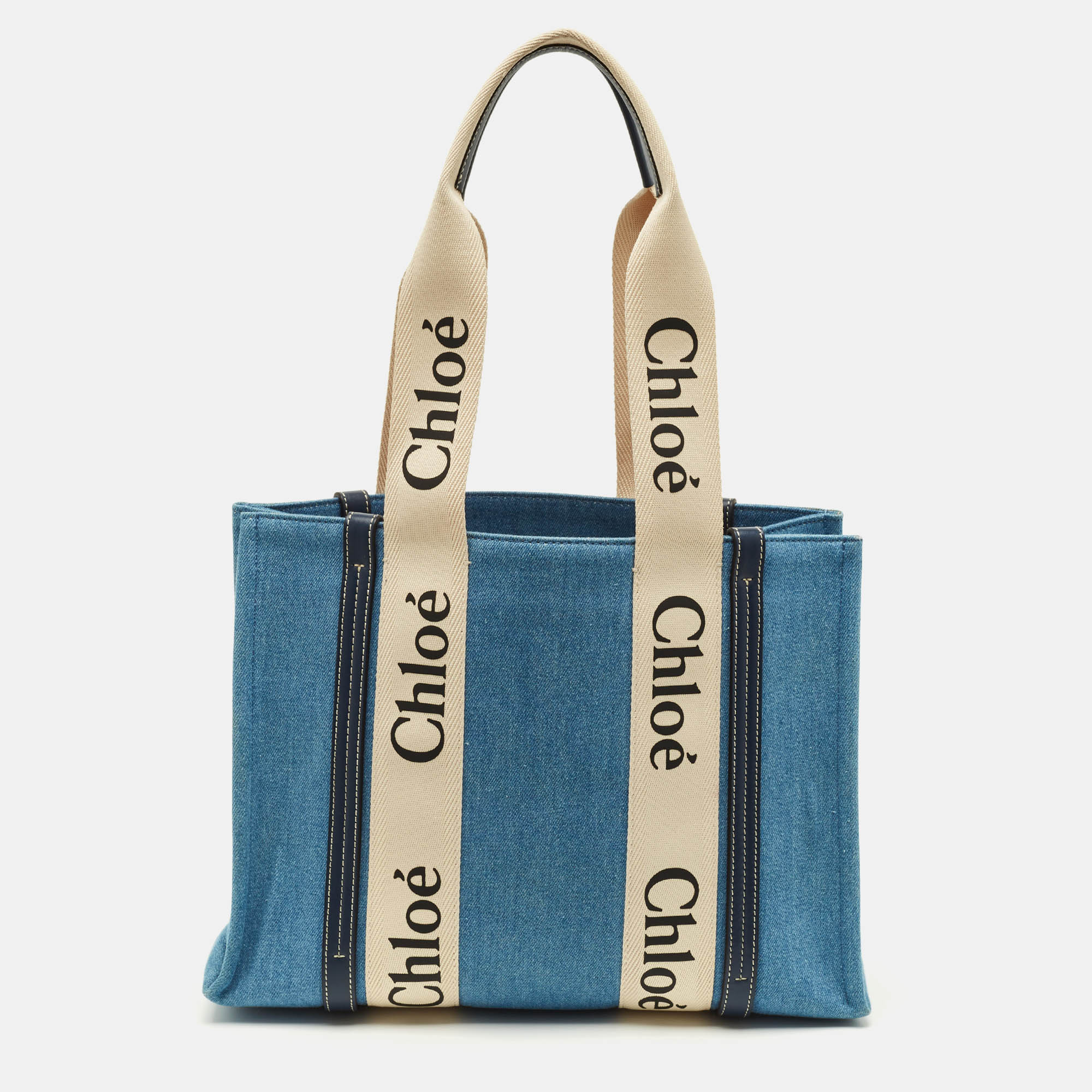 

Chloé Woody Medium Blue Denim and Leather Tote
