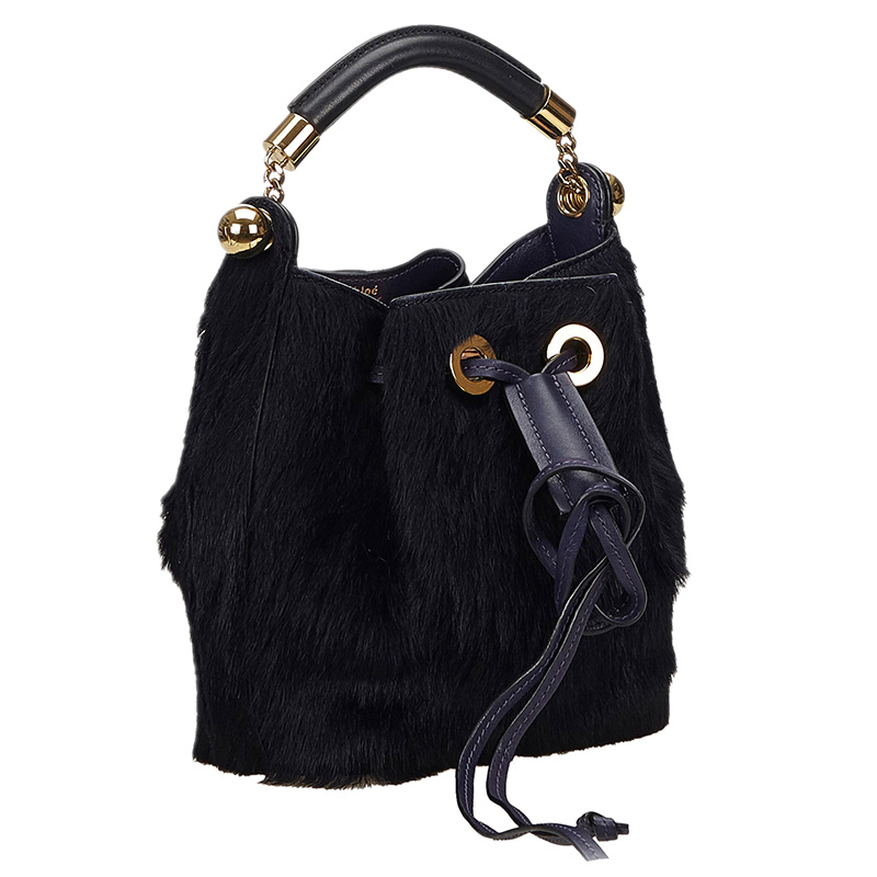 

Chloe Black Fur/Leather  Gala Bucket Bag