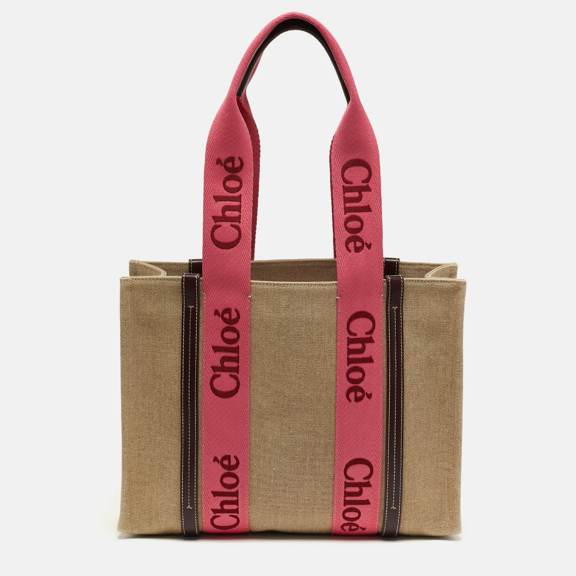 

Chloé Woody  Beige/Pink Canvas Tote