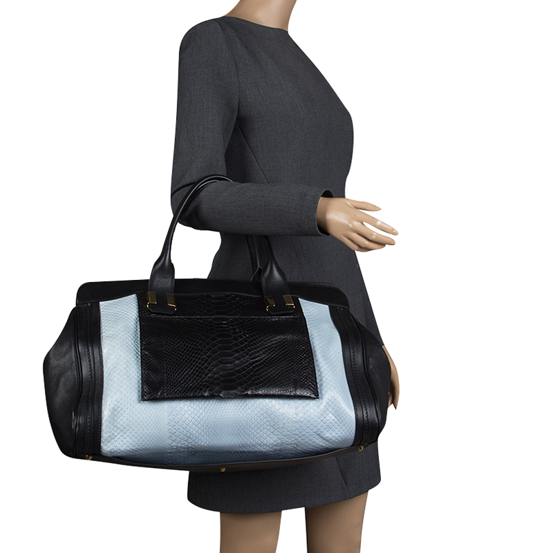 

Chloe Black/Light Blue Python and Leather  Alice Tote