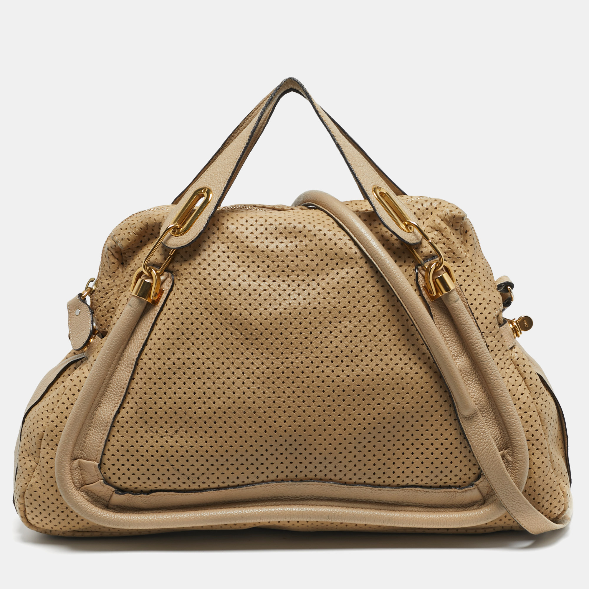 

Chloe Paraty  Perforated Leather Shoulder Bag, Beige