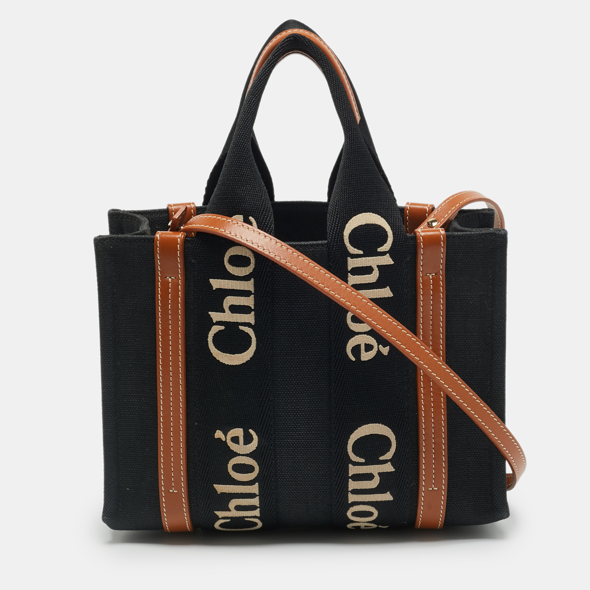

Chloe Woody  Black/Brown Canvas and Leather Tote