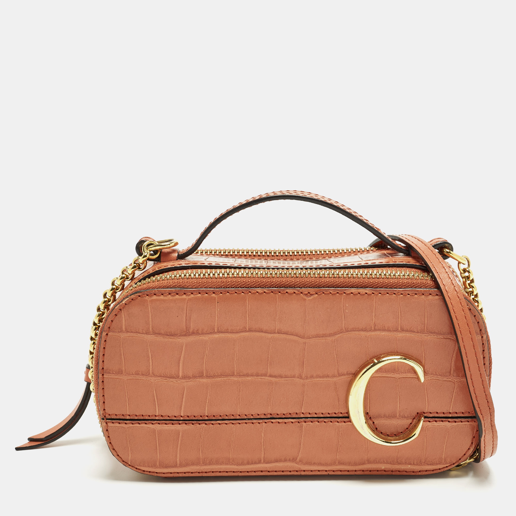 

Chloé Vanity C Mini Brown Croc Embossed Shoulder Bag