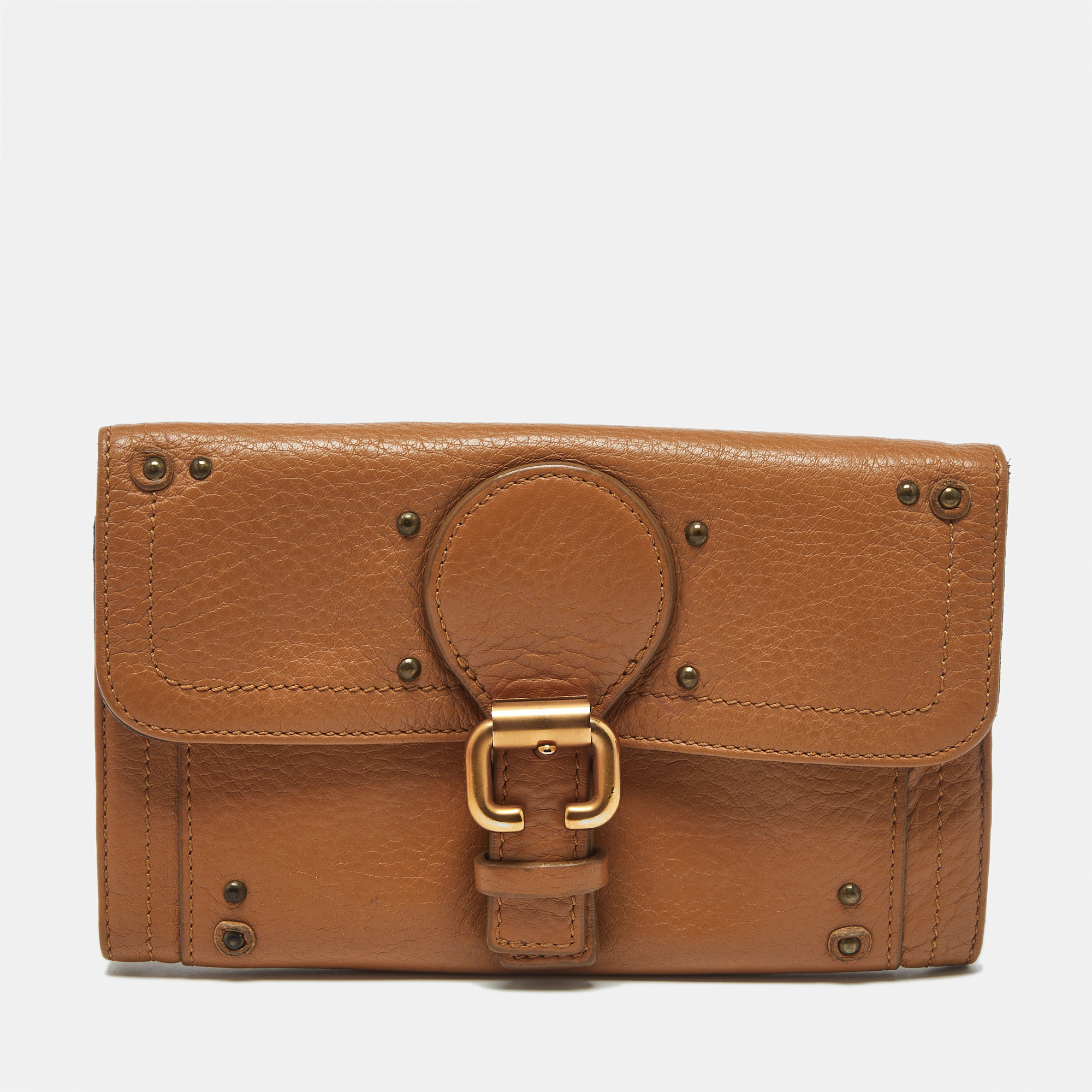 

Chloe Brown Leather Buckle Detail Continental Wallet