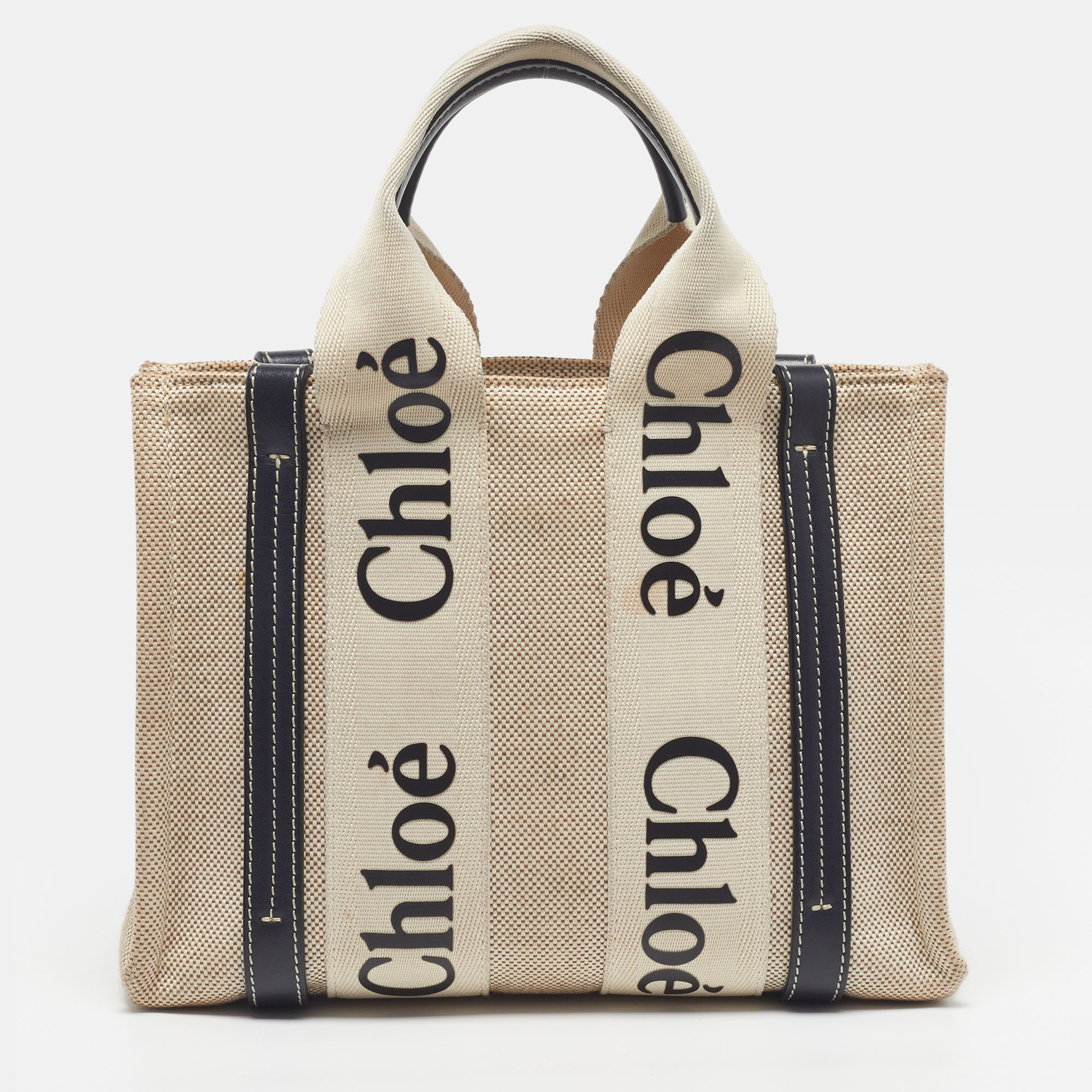 

Chloé Woody  Beige/Black Canvas and Leather Tote