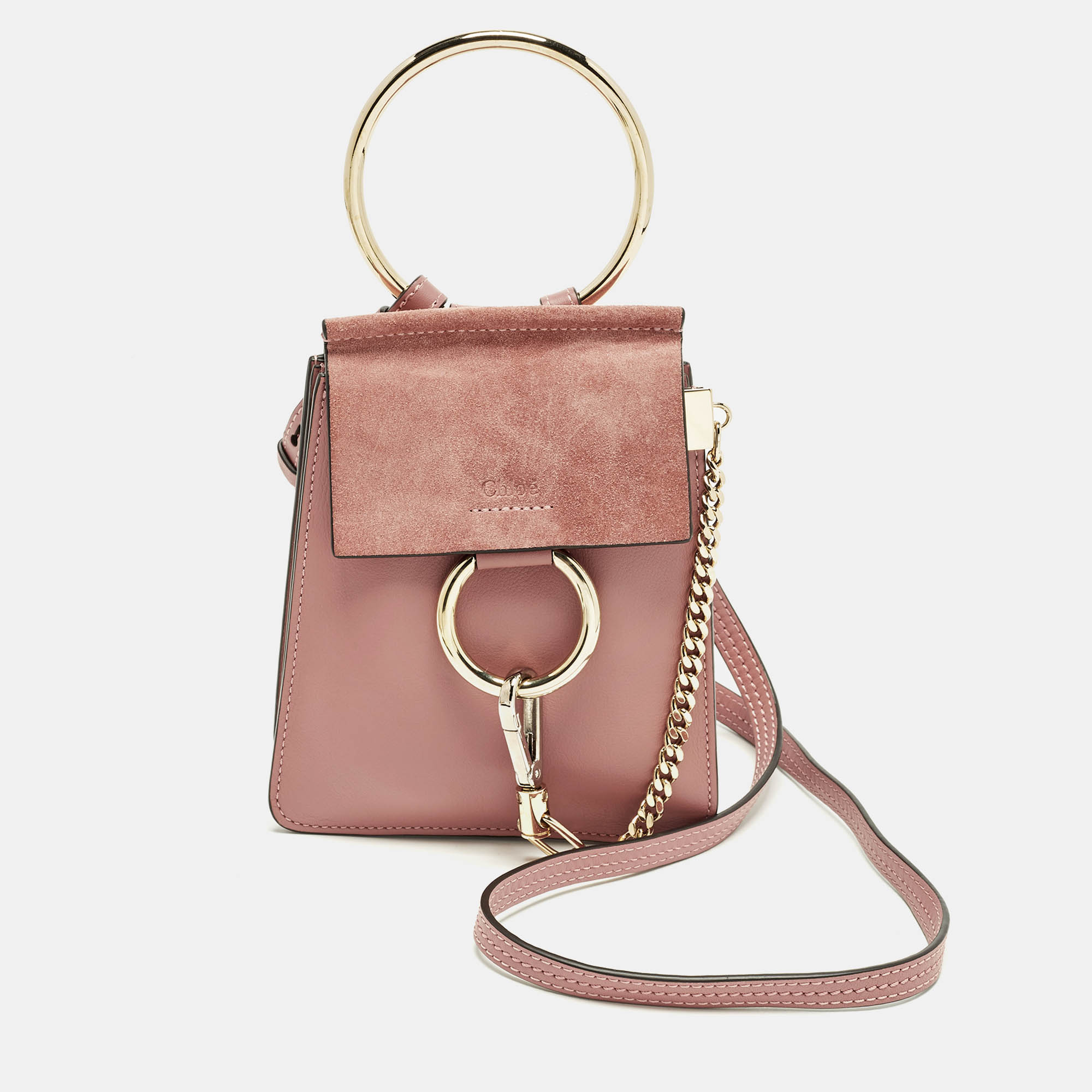 

Chloé Faye Old Rose Mini Leather and Suede Crossbody Bag, Pink