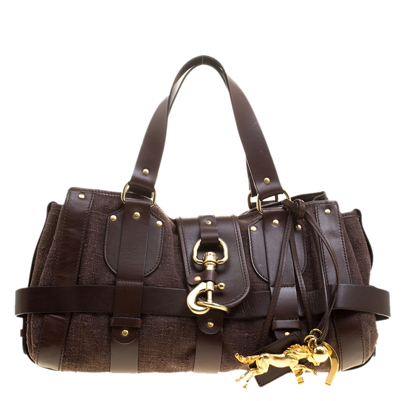 Pre Owned Chloe Dark Brown Leather and Canvas Kerala Equipped Satchel