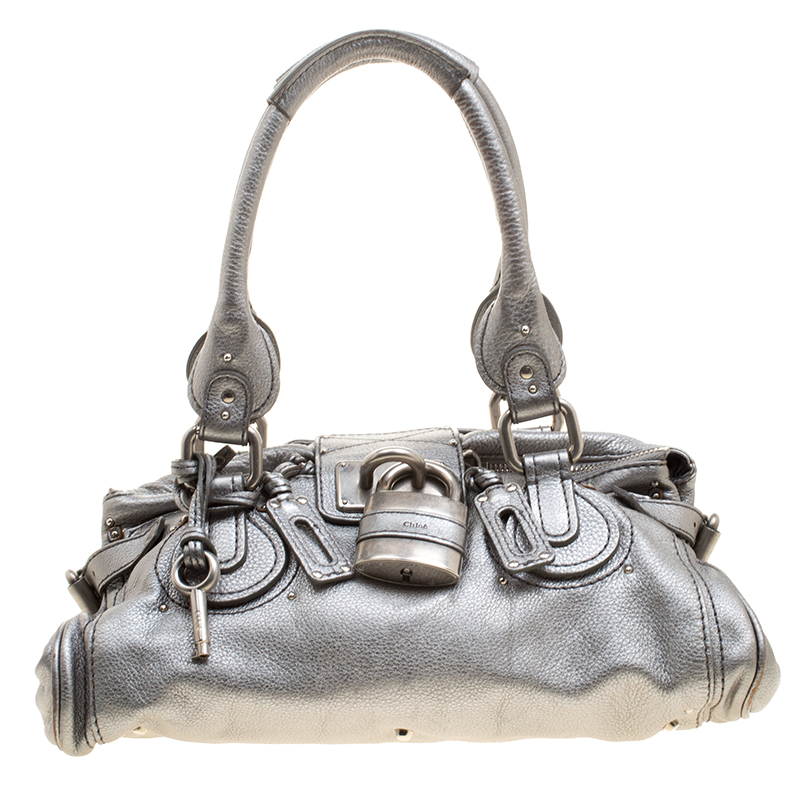 Pre Owned Chloe Silver Leather Medium Paddington Satchel