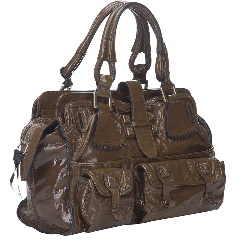 

Chloe Brown Patent Leather Elvire Satchel Bag