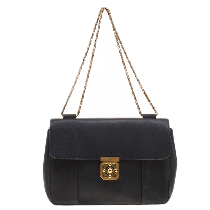 Pre Owned Chloe Black Leather Large Elsie Shoulder Bag