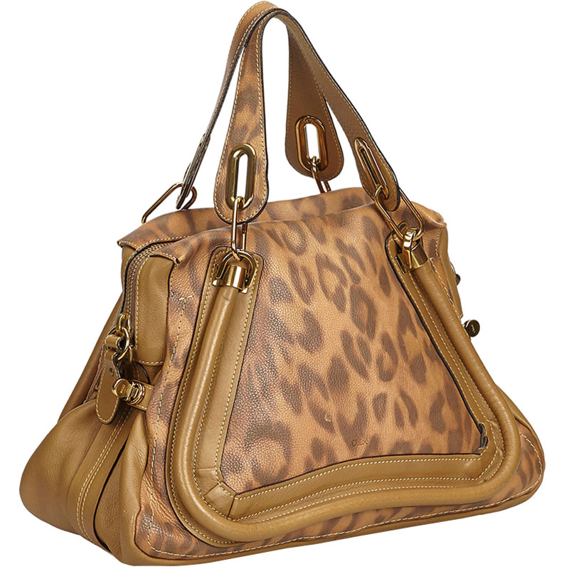 Chloe Brown Leopard-Printed Leather Party Shoulder Bag