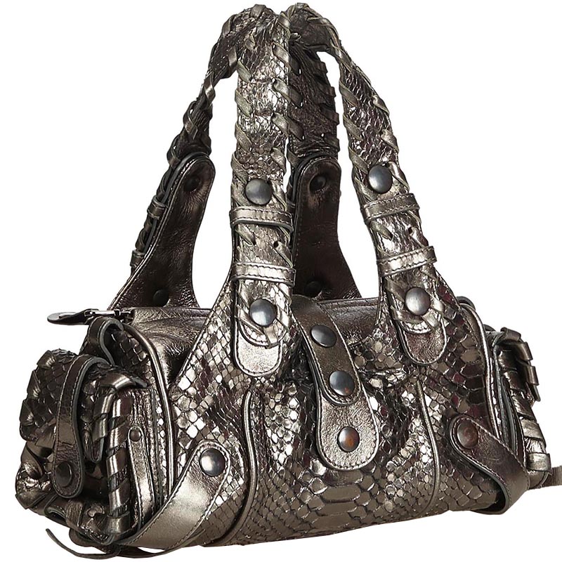 

Chloe Dark Gray Python Silverado Shoulder Bag, Grey