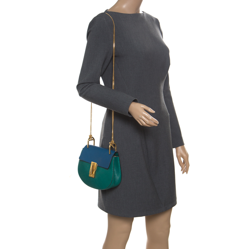 

Chloe Green/Blue Leather Small Drew Shoulder Bag