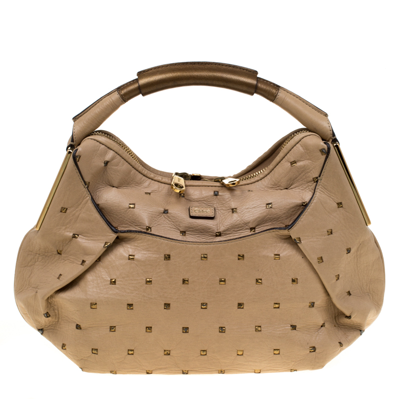 Pre Owned Chloe Beige Perforated Leather Ethel Hobo
